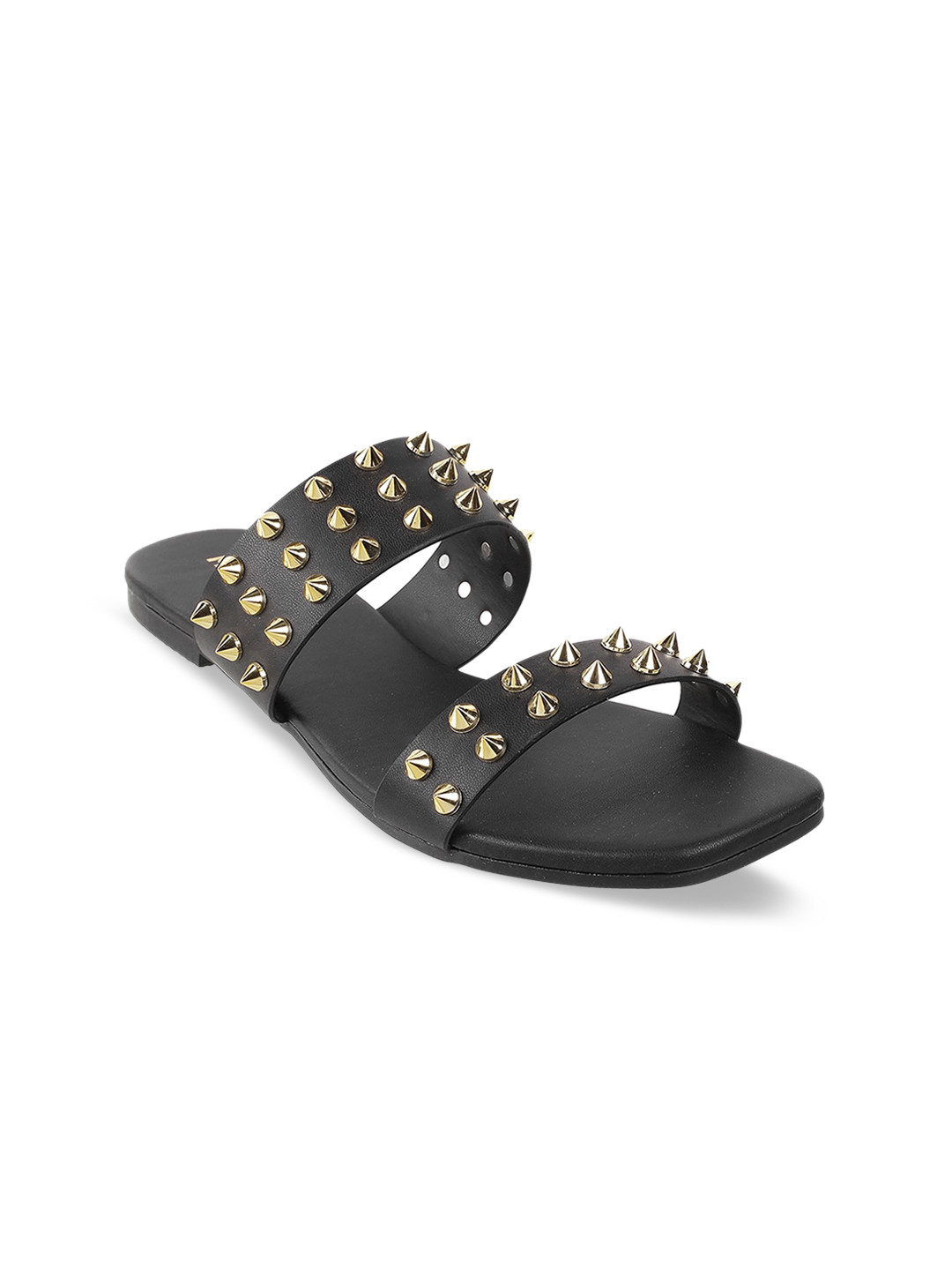 

Mochi Women Black Embellished Open Toe Flats