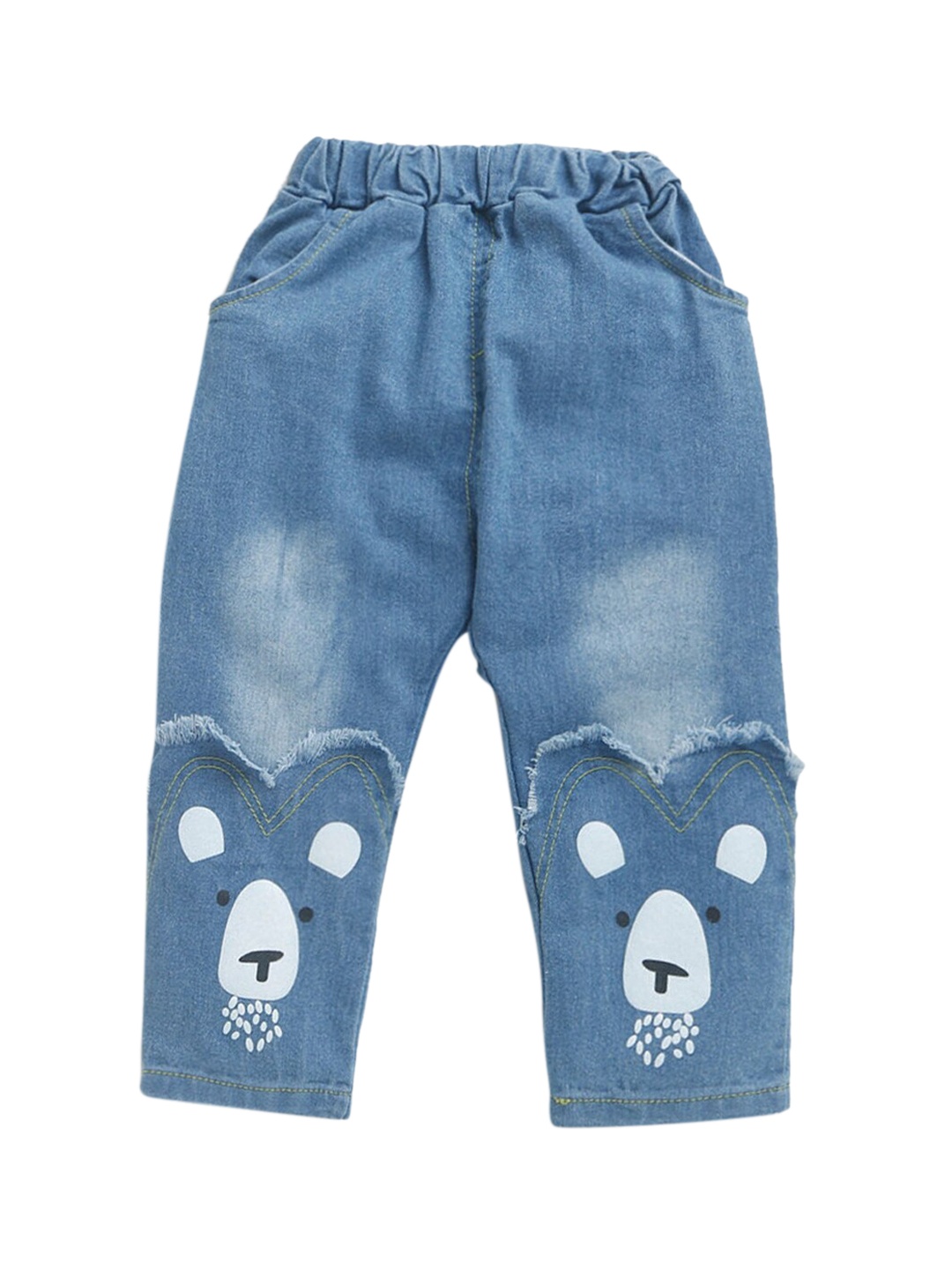 

Hopscotch Boys Blue Low Distress Light Fade Printed Stretchable Jeans