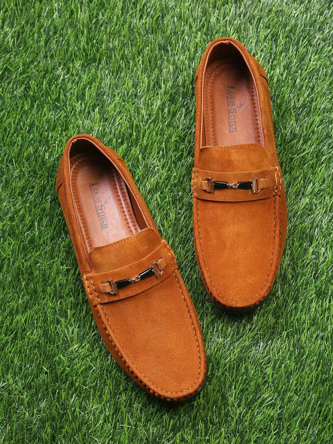 

LOUIS STITCH Men Classic Handmade Suede Driving Loafers, Brown