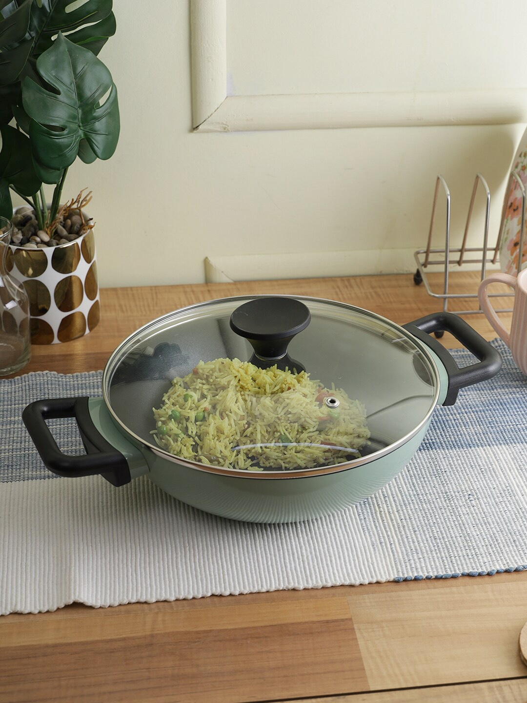 

Lock & Lock Green Titanium Coating Decore Kadhai with Glass Lid