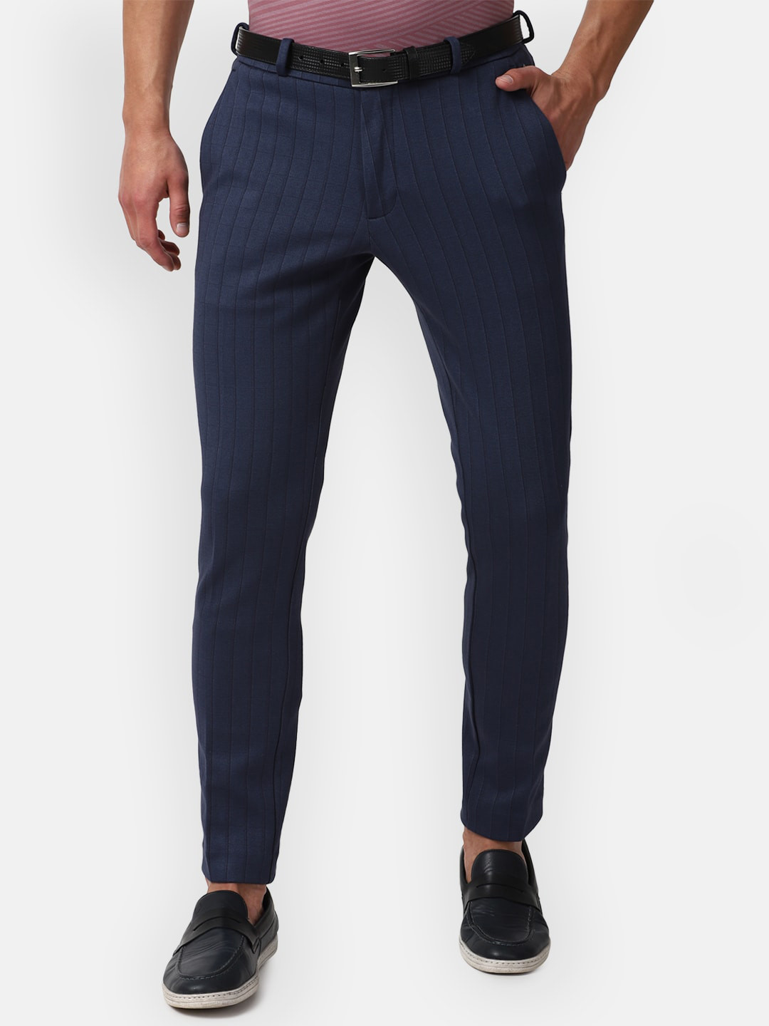 

Louis Philippe Sport Men Navy Blue Checked Slim Fit Trousers