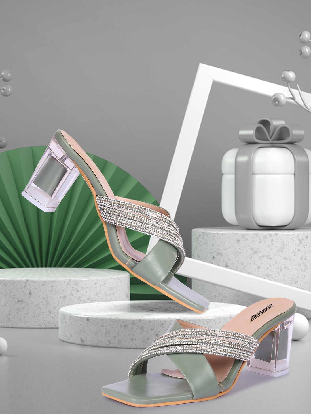 

Alishtezia Green Embellished Block Heels