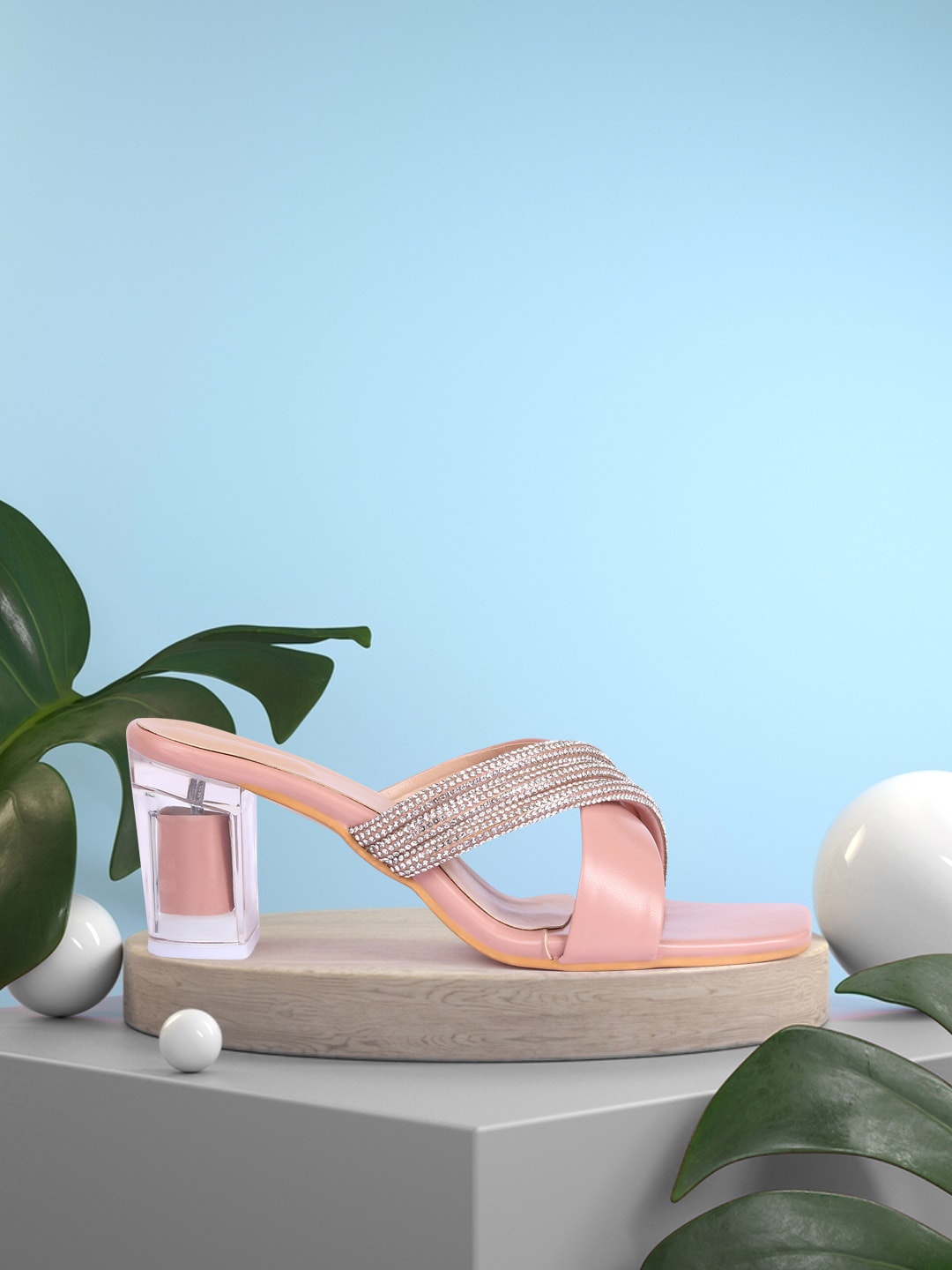 

Alishtezia Pink Embellished Block Heels