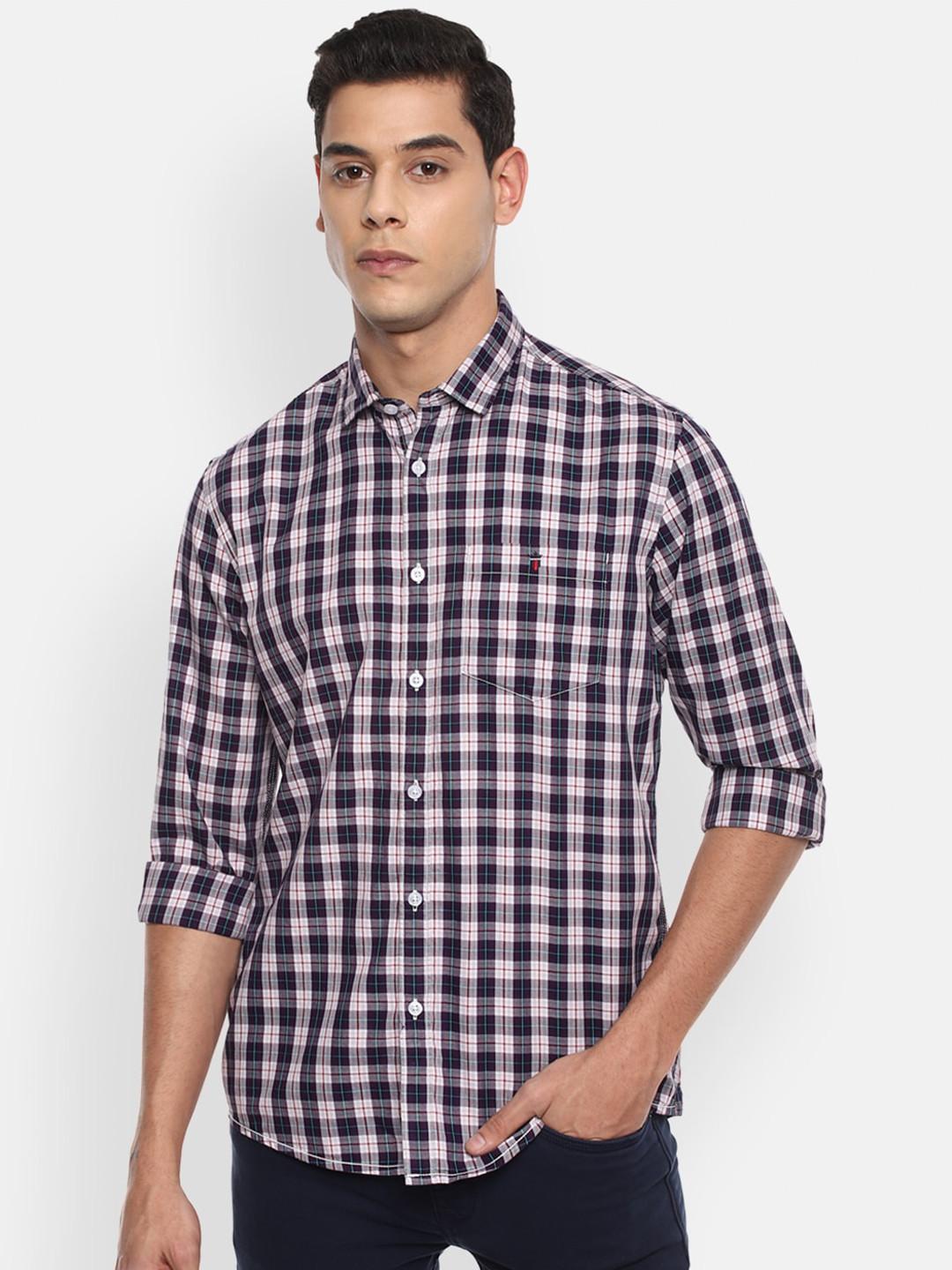 

Louis Philippe Jeans Men Black & White Slim Fit Checked Casual Shirt