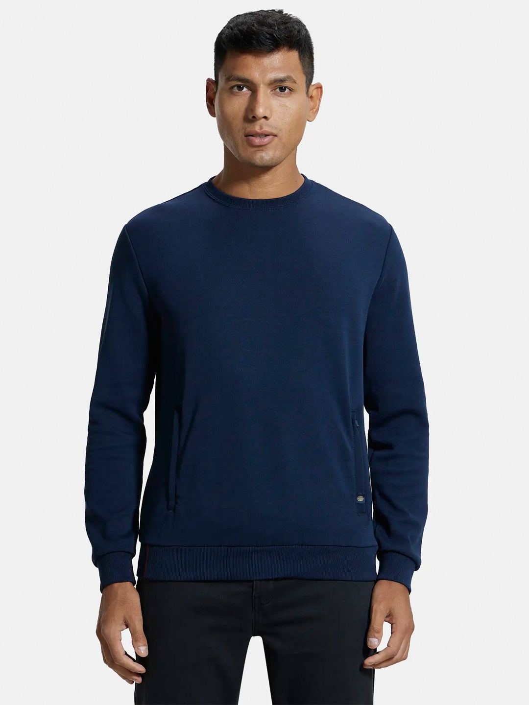 

Jockey Combed Cotton Rich Plated Sweatshirt with Zipper Pockets-IM11, Blue