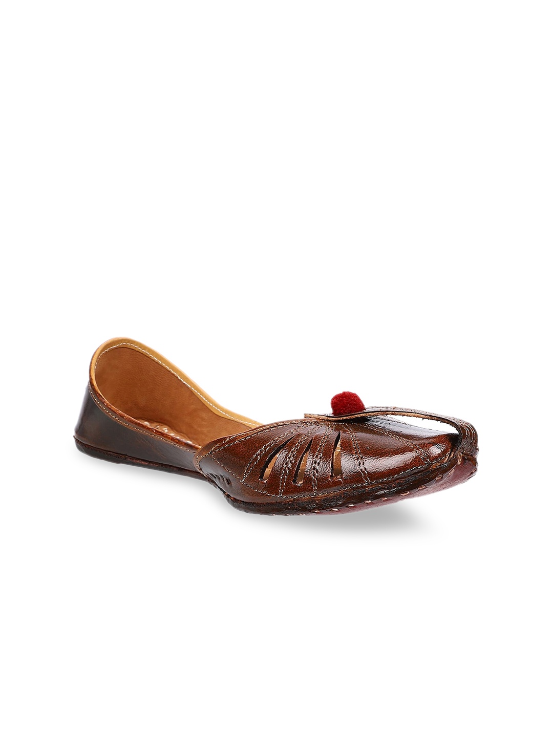 

Ta Chic Women Brown Ethnic Mojaris with Laser Cuts Flats