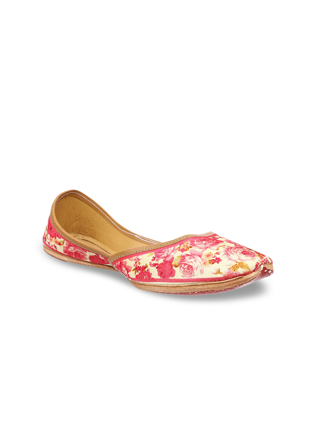 

Ta Chic Women Pink Printed Leather Ethnic Mojaris Flats