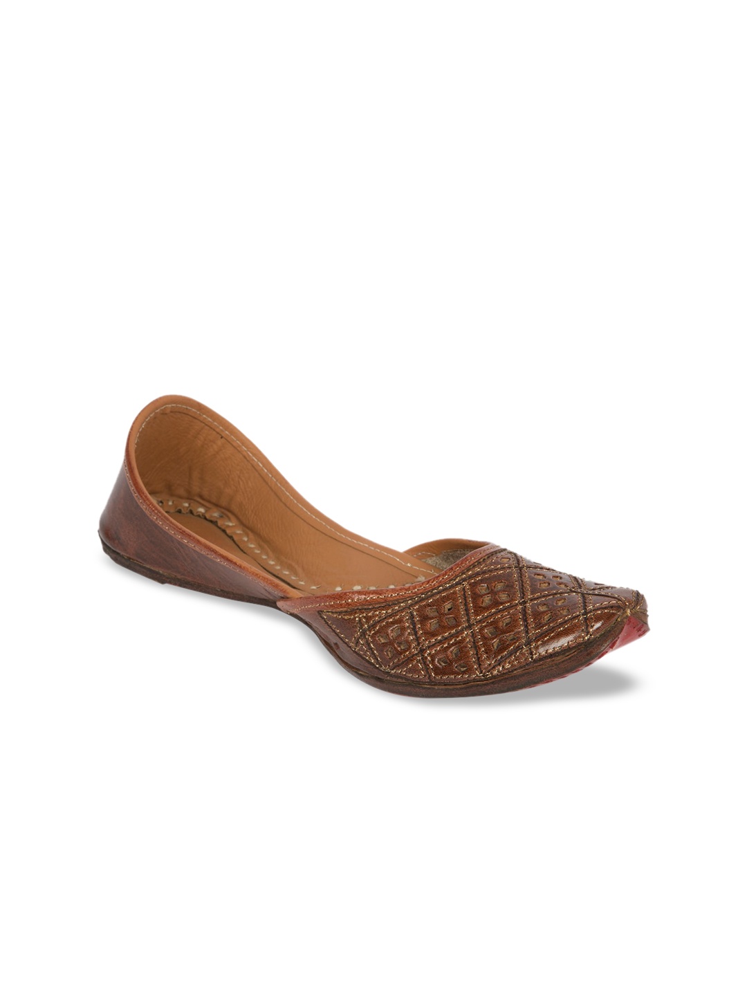 

Ta Chic Women Brown Ethnic Mojaris with Laser Cuts Flats