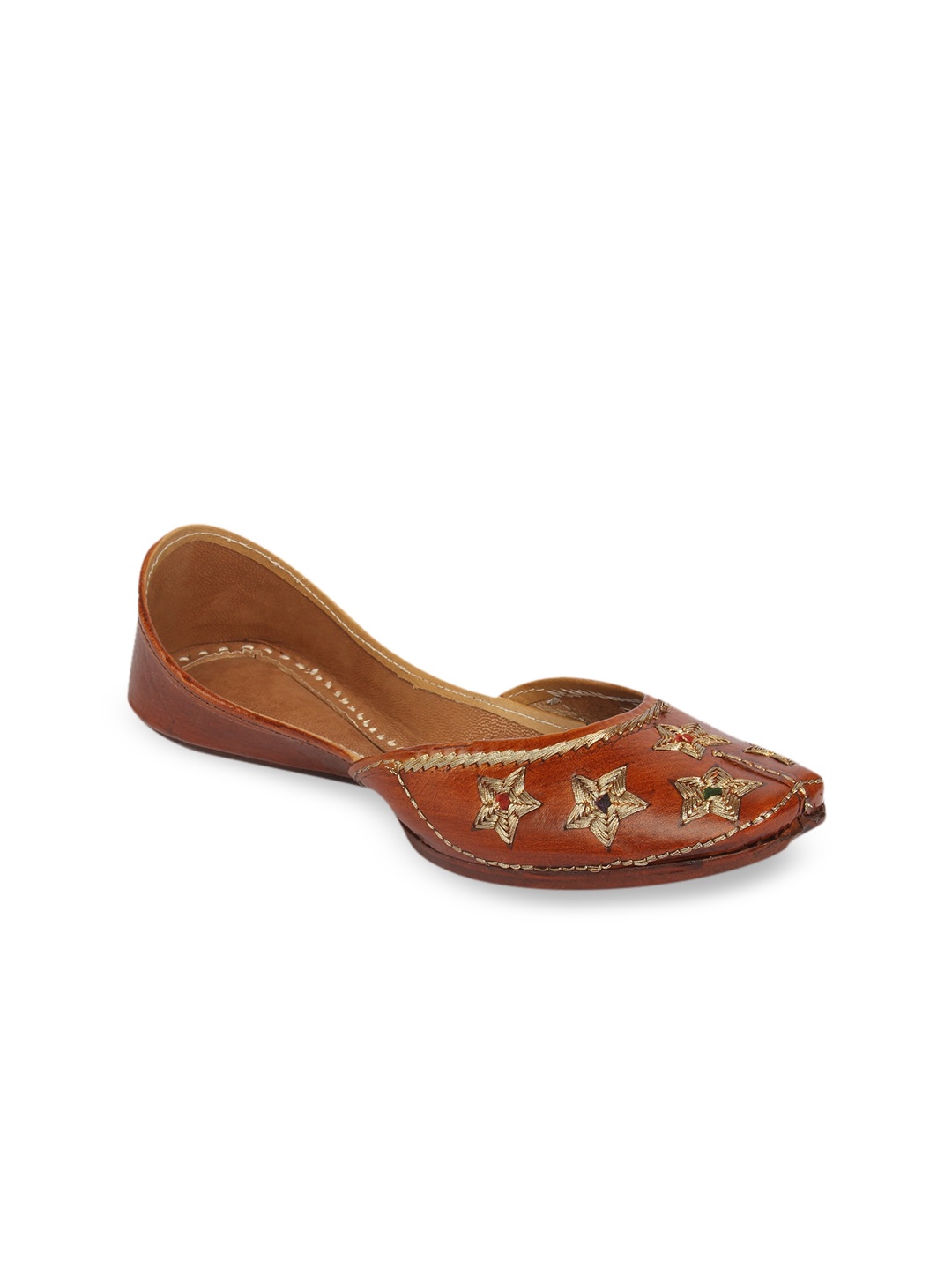 

Ta Chic Women Brown Embellished Leather Ethnic Mojaris Flats