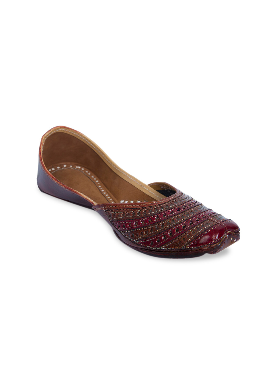 

Ta Chic Women Brown Ethnic Mojaris with Laser Cuts Flats