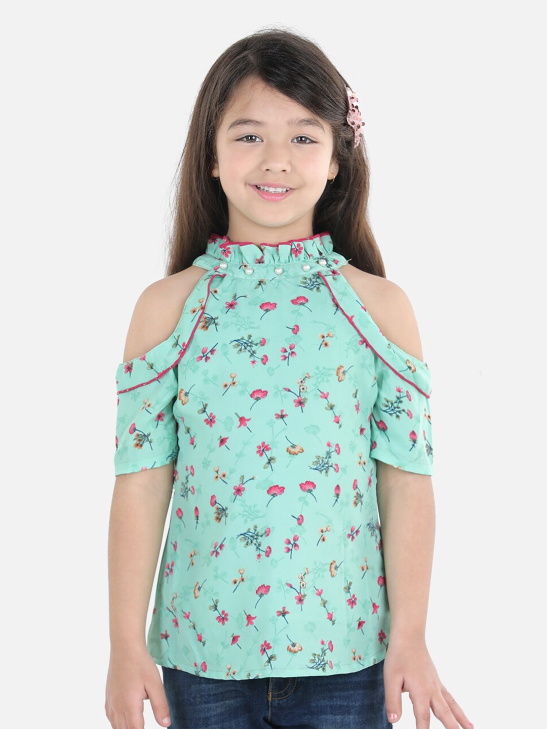 

Cutiekins Green Floral Print Crepe Top