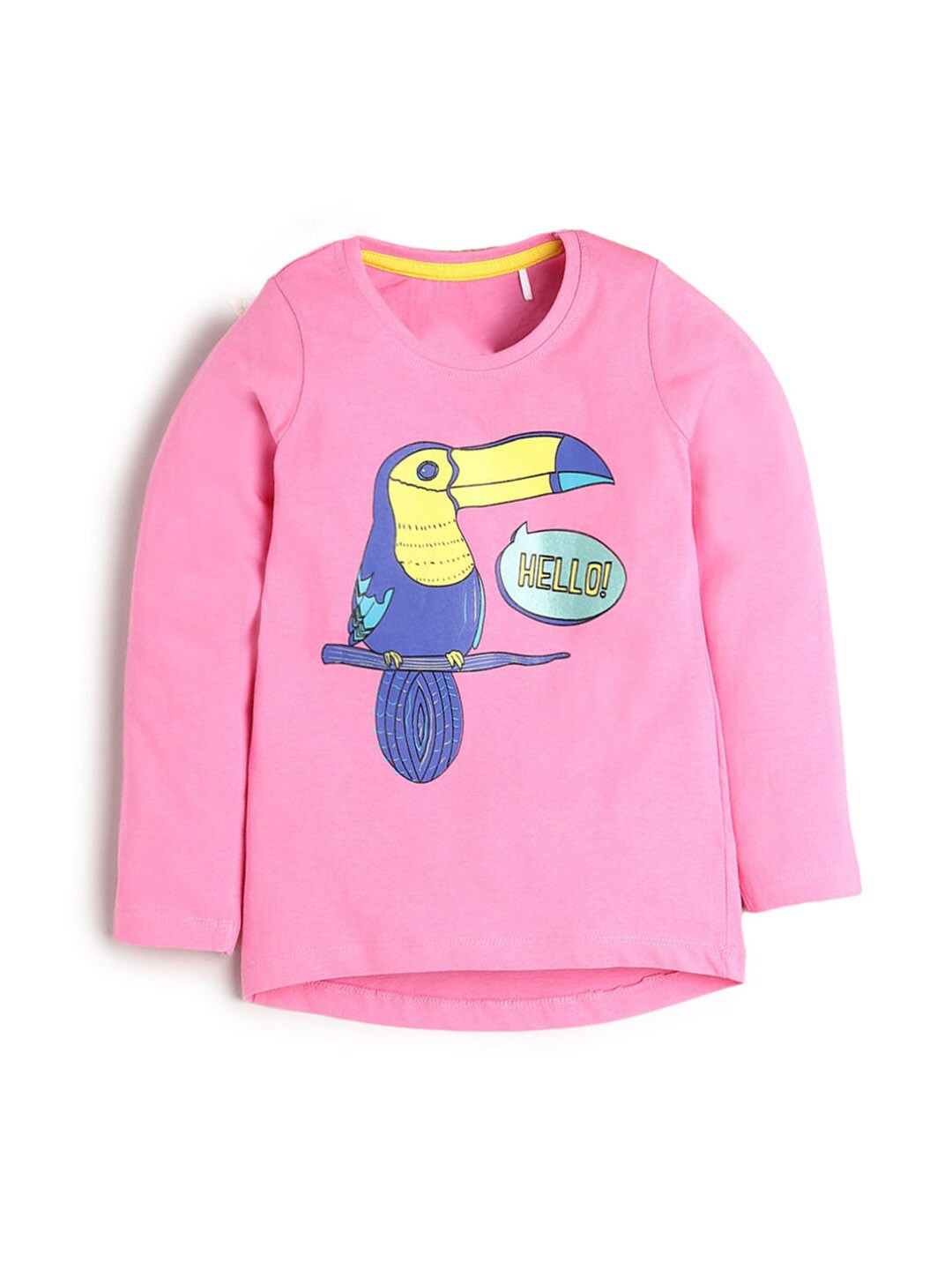 

Hopscotch Girls Pink Toucan Printed Pure Cotton T-shirt