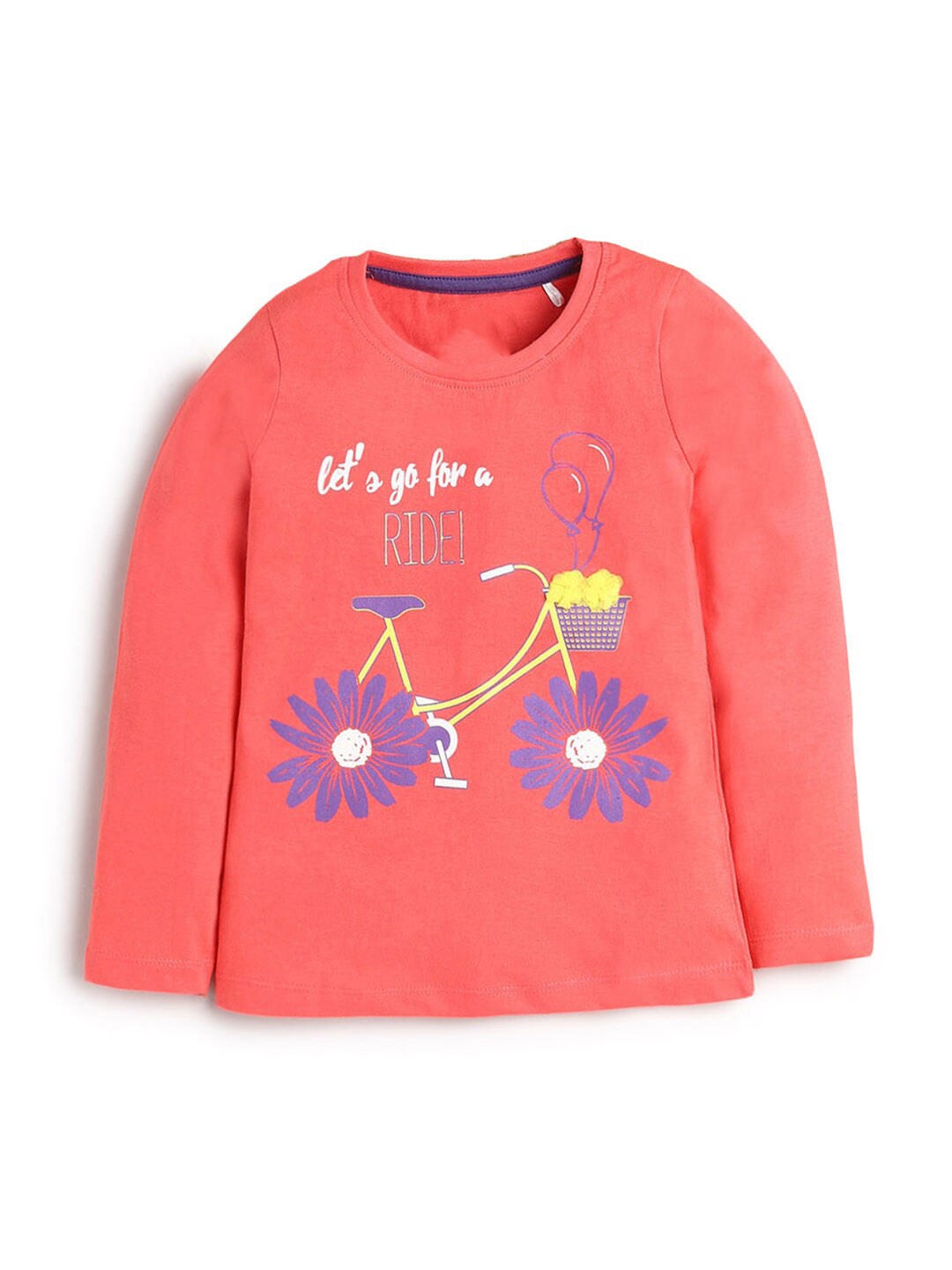 

Hopscotch Girls Coral Floral Printed T-shirt