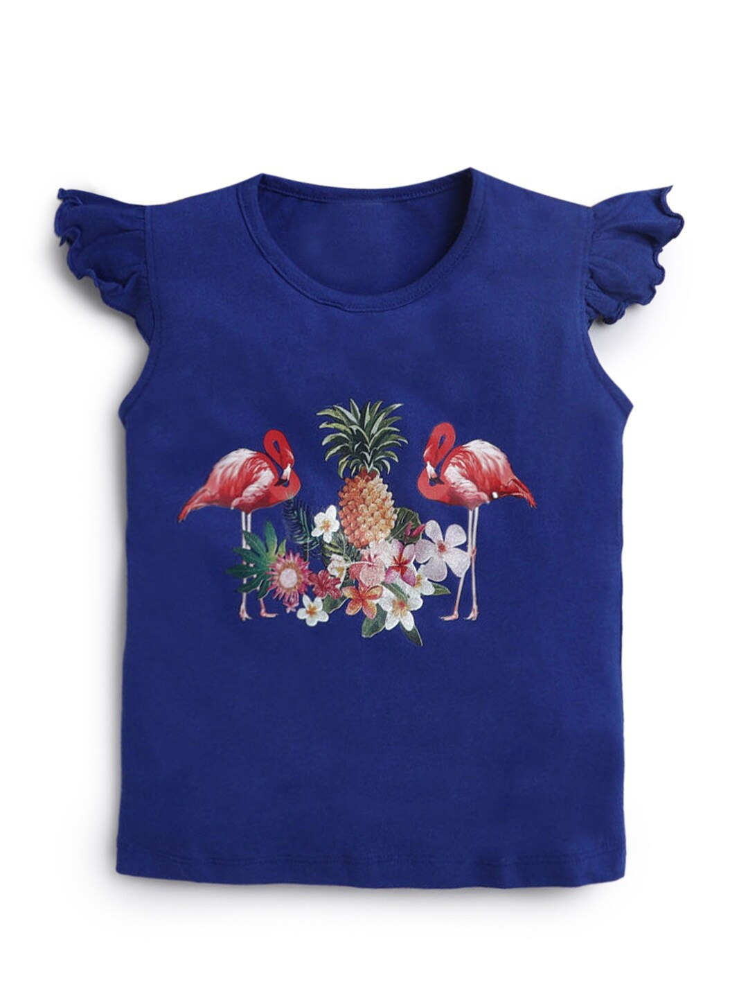 

Hopscotch Girls Blue Tropical Printed T-shirt
