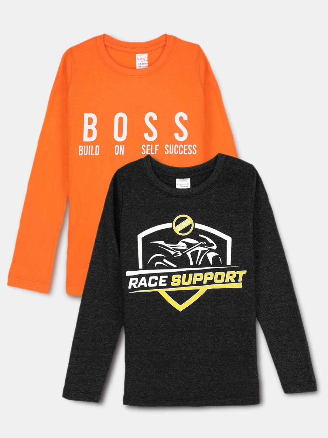 

Hopscotch Boys Pack Of 2 Orange & Black Typography Printed T-shirt