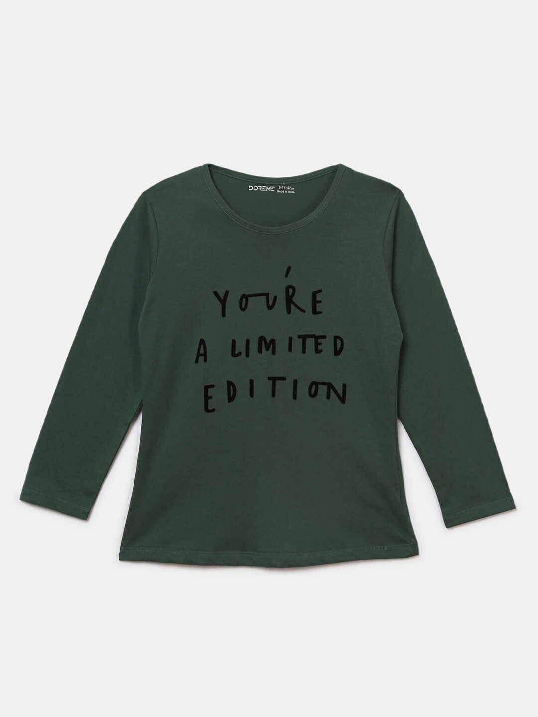 

Hopscotch Girls Olive Green Typography Printed T-shirt