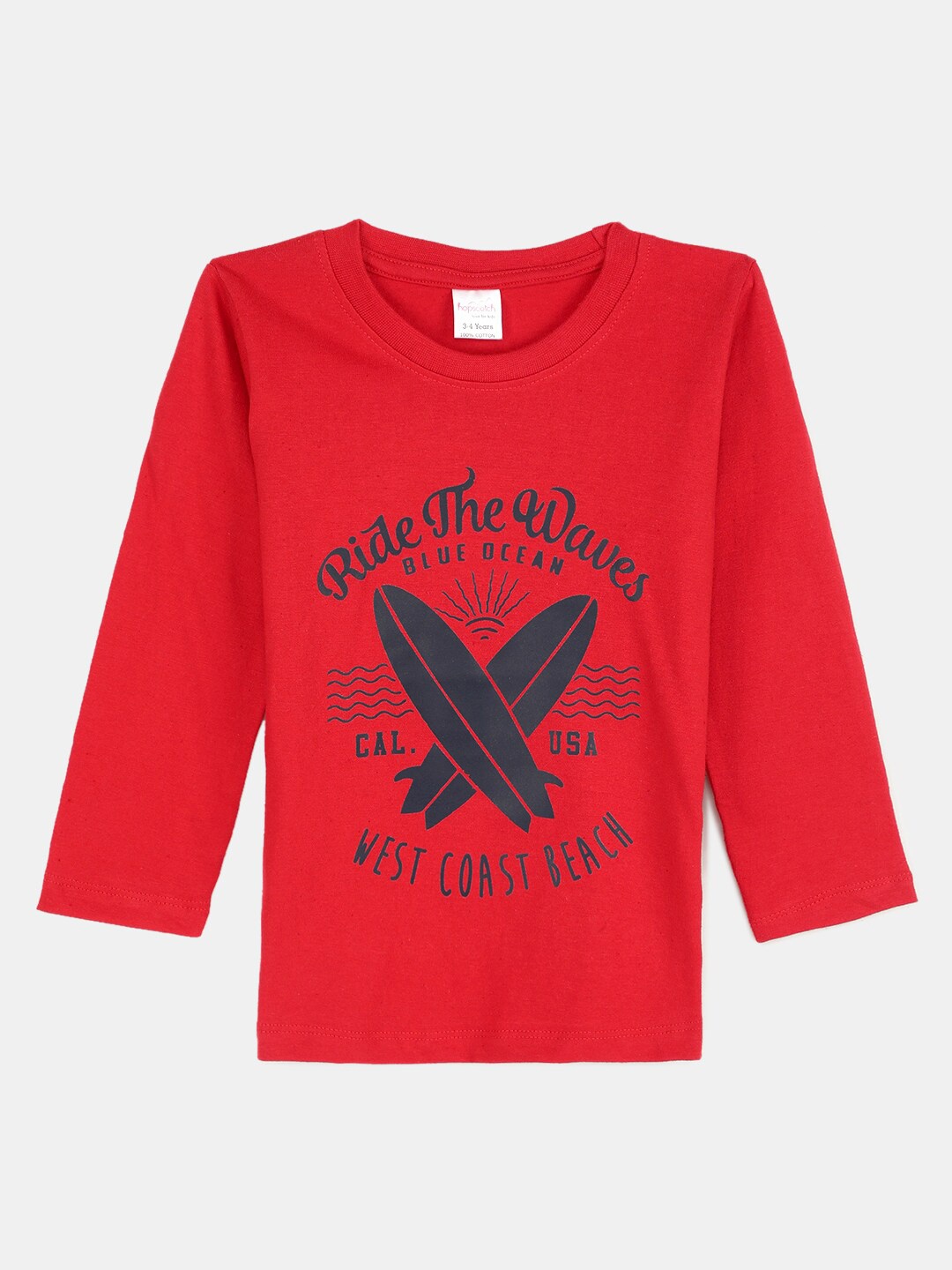 

Hopscotch Boys Red Typography Printed Cotton T-shirt