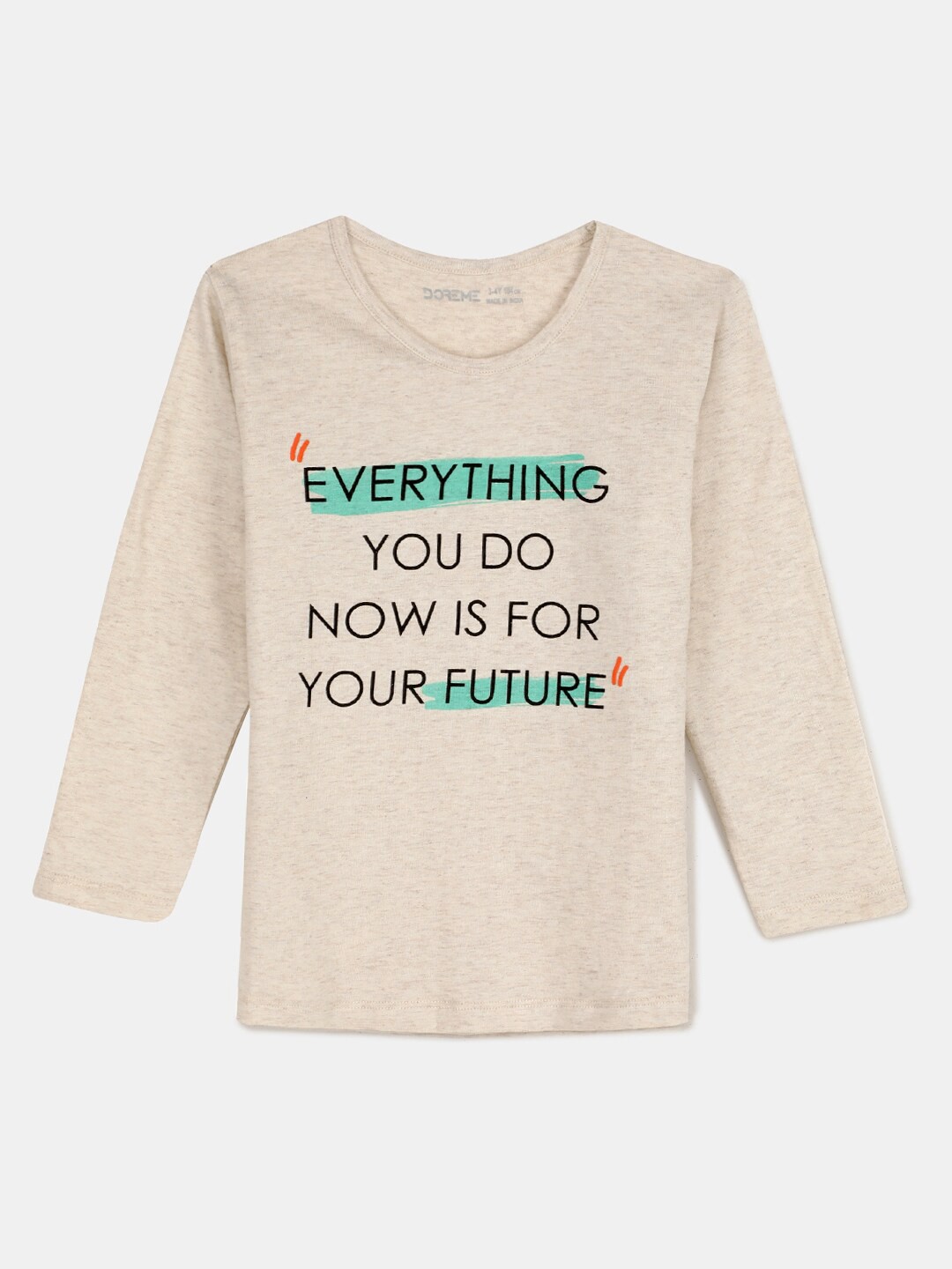 

Hopscotch Girls Beige Typography Printed Pure Cotton T-shirt