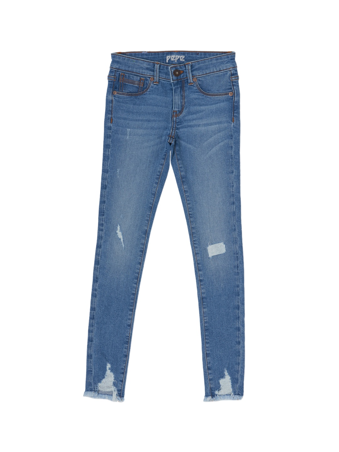

Pepe Jeans Girls Blue Skinny Fit High-Rise Low Distress Heavy Fade Jeans