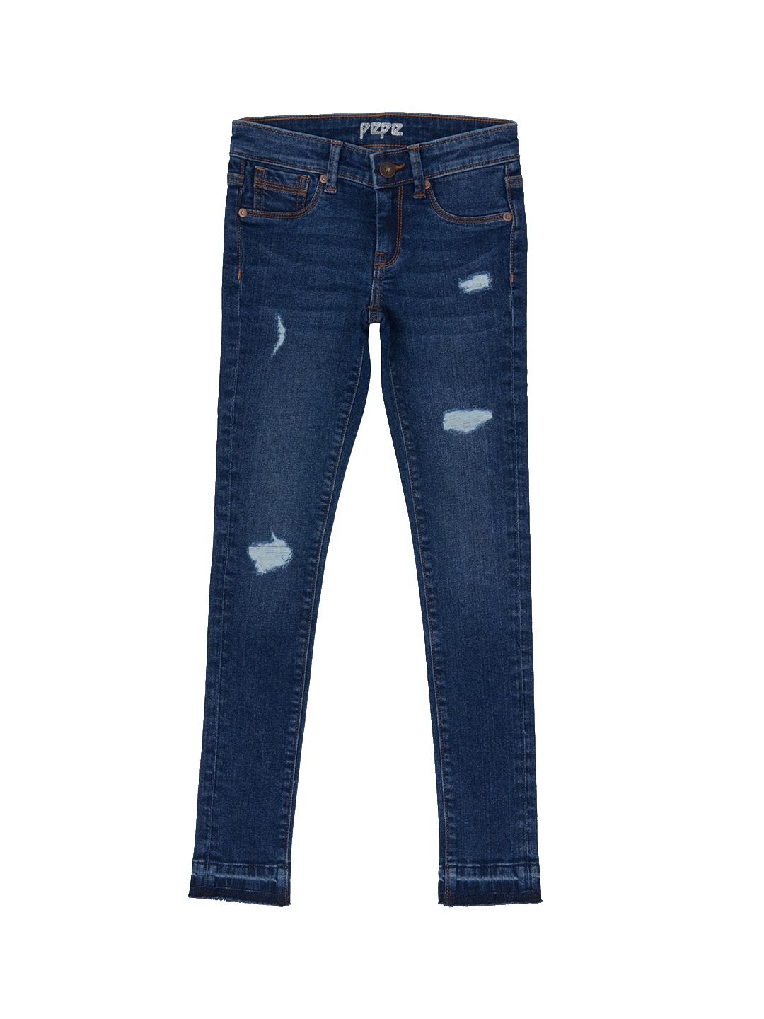 

Pepe Jeans Girls Blue Skinny Fit High-Rise Mildly Distressed Light Fade Jeans