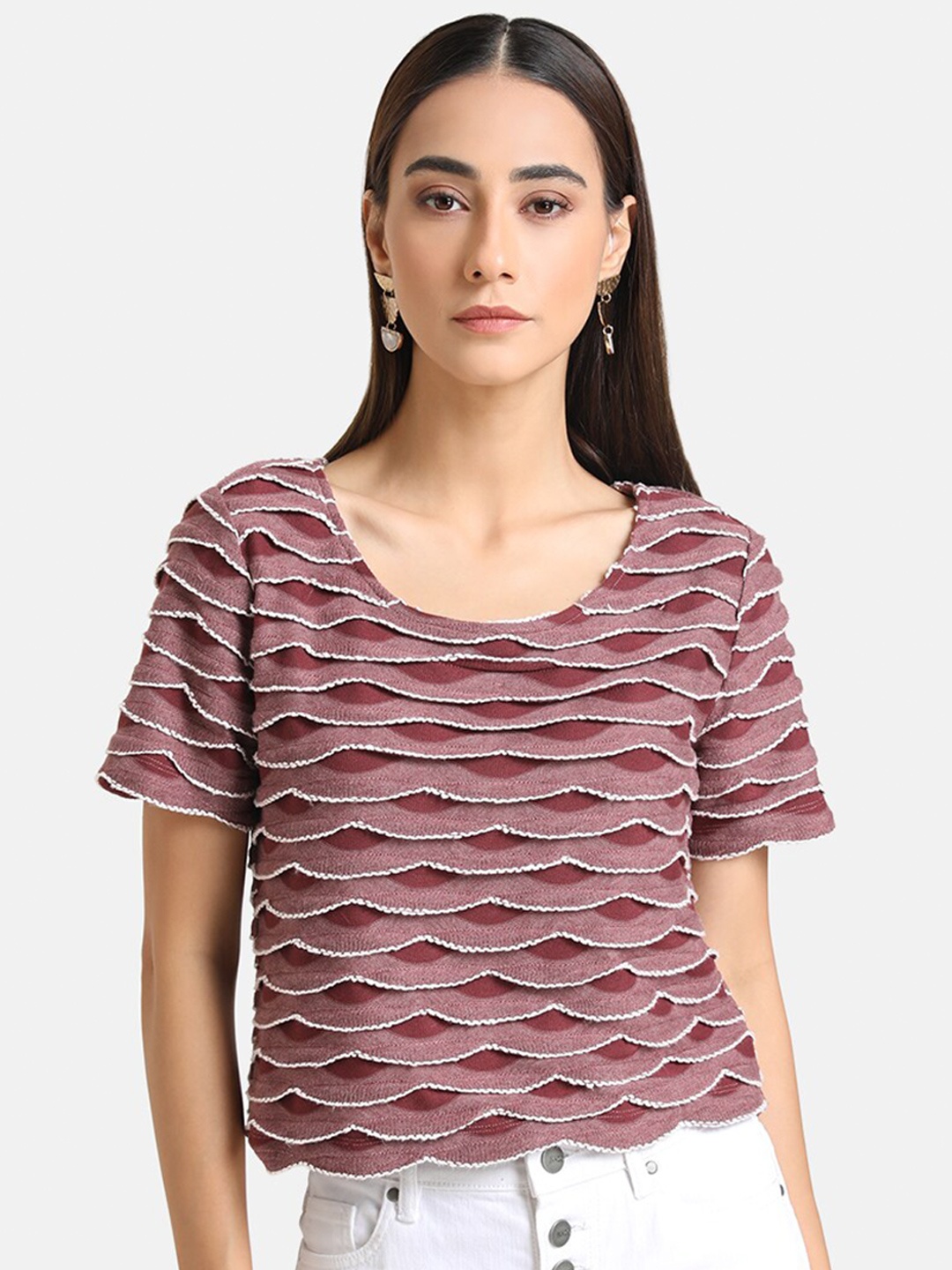 

Kazo Women Brown Scallop Knitted Regular Fit T-shirt