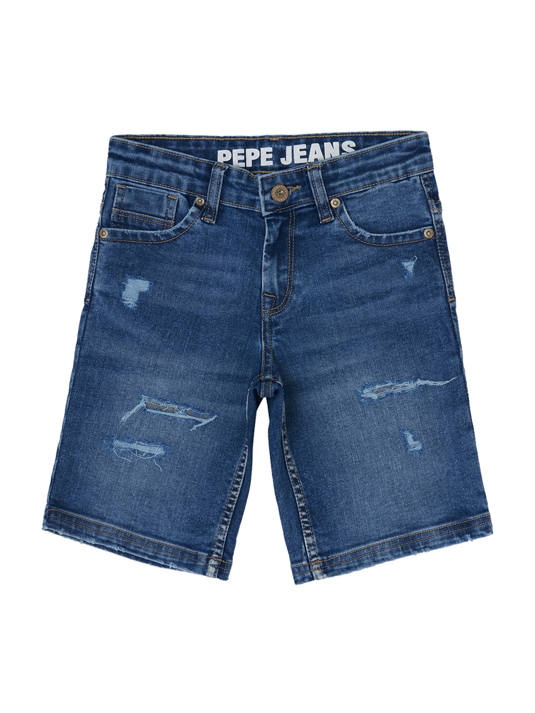 

Pepe Jeans Boys Blue Washed Ripped Slim Fit Denim Shorts