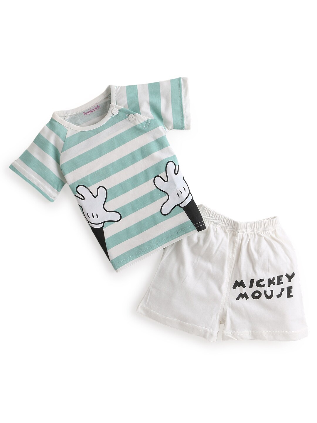 

Hopscotch Boys Green & White Striped T-shirt with Shorts