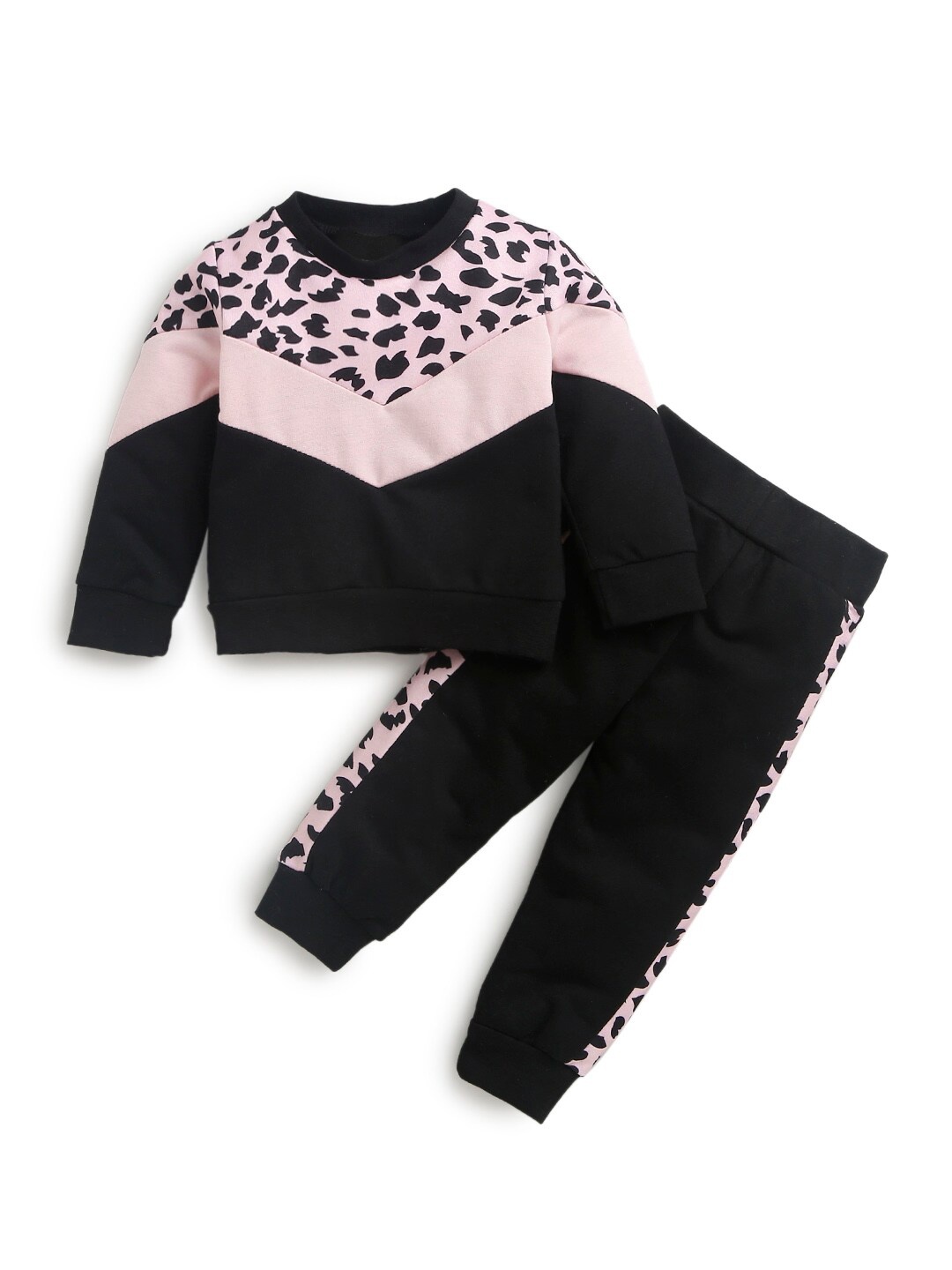 

Hopscotch Girls Black & Pink Colourblocked Sweatshirt with Joggers