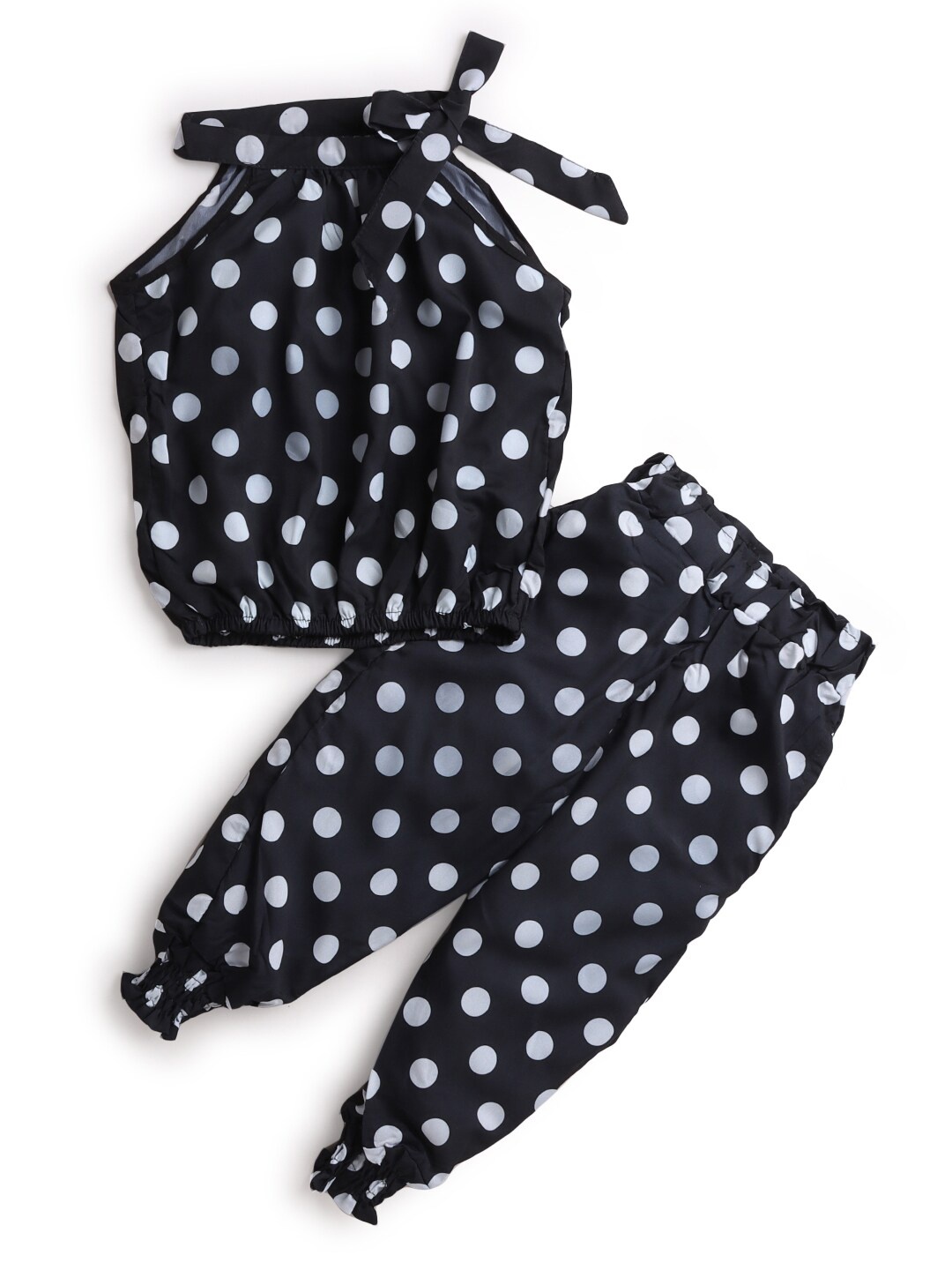 

Hopscotch Girls Black & White Printed Polka Dots Top With Capri