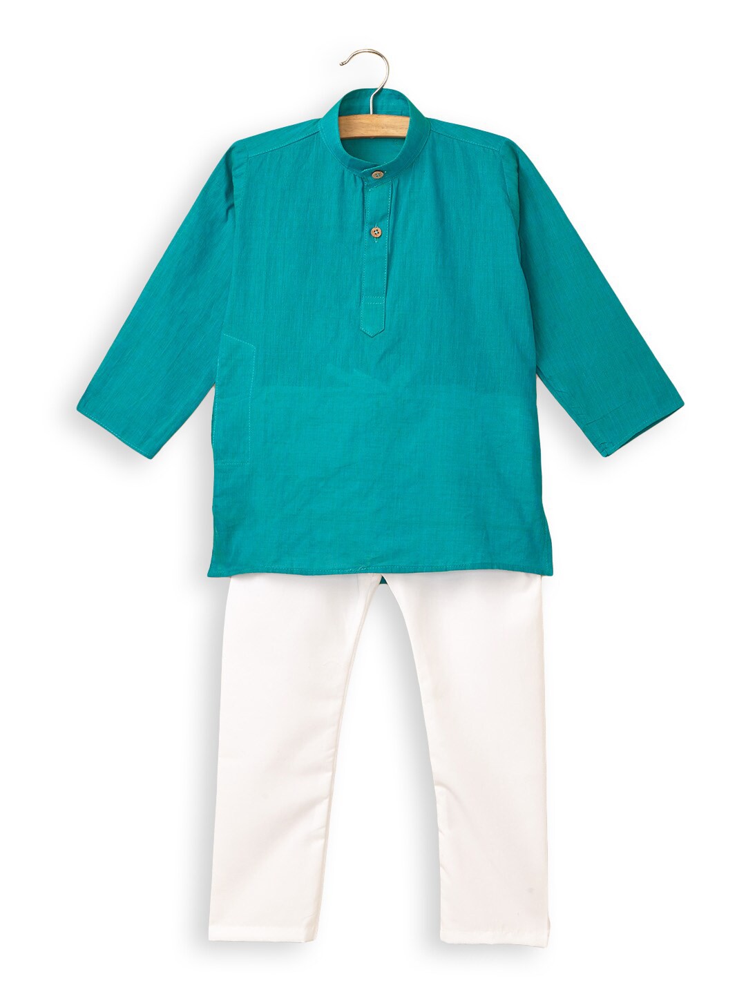 

Hopscotch Boys Turquoise Blue Cotton Kurta Set