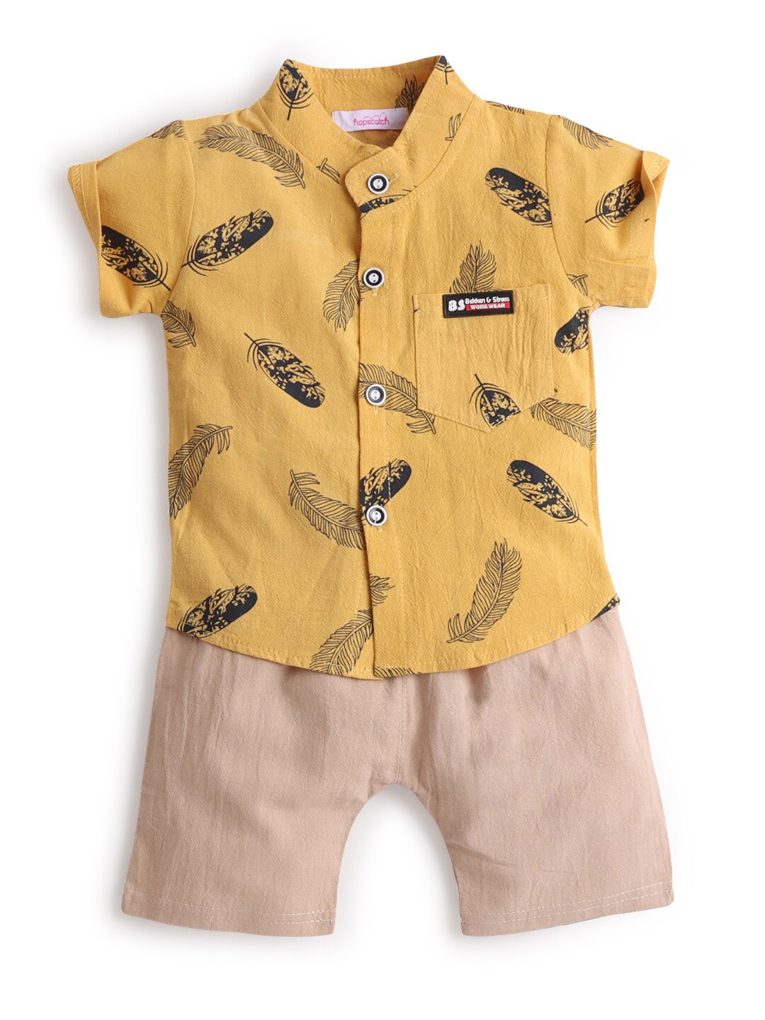 

Hopscotch Boys Yellow & Beige Printed Shirt with Shorts