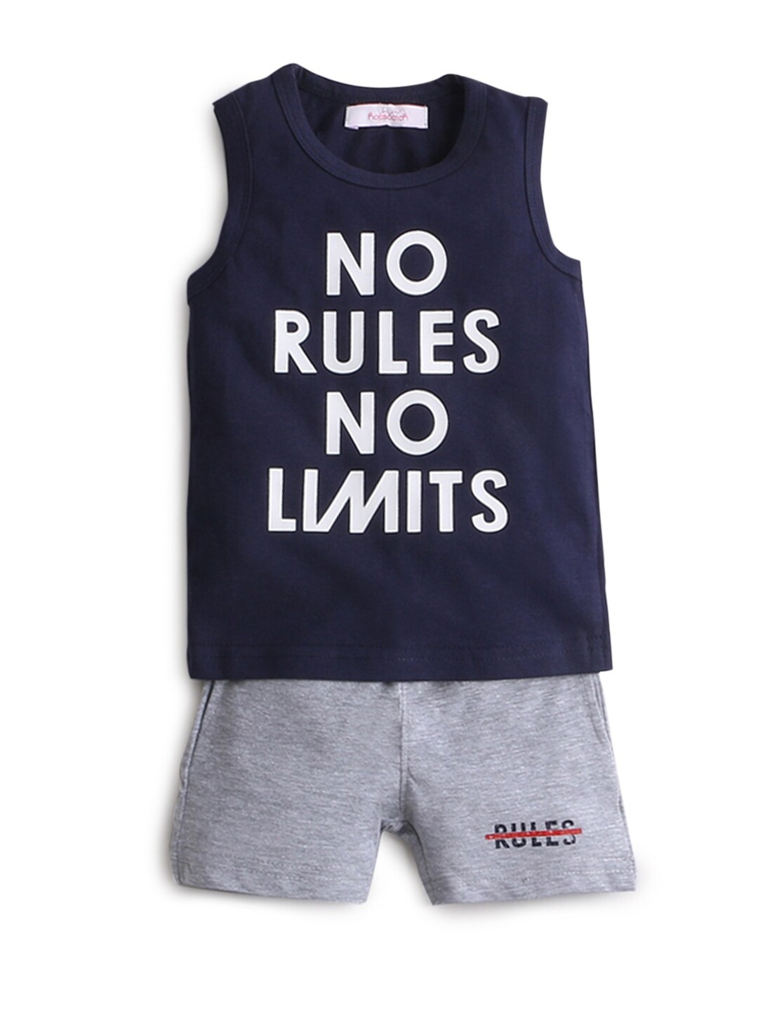 

Hopscotch Boys Navy Blue & Grey Printed Top with Shorts