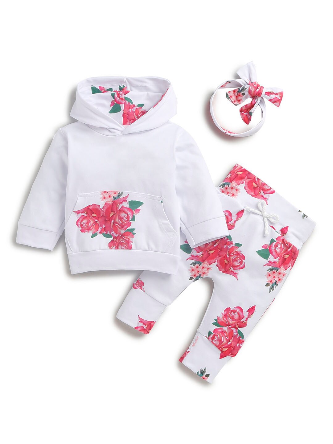 

Hopscotch Girls White & Red Floral Printed Sweatshirt with Trousers