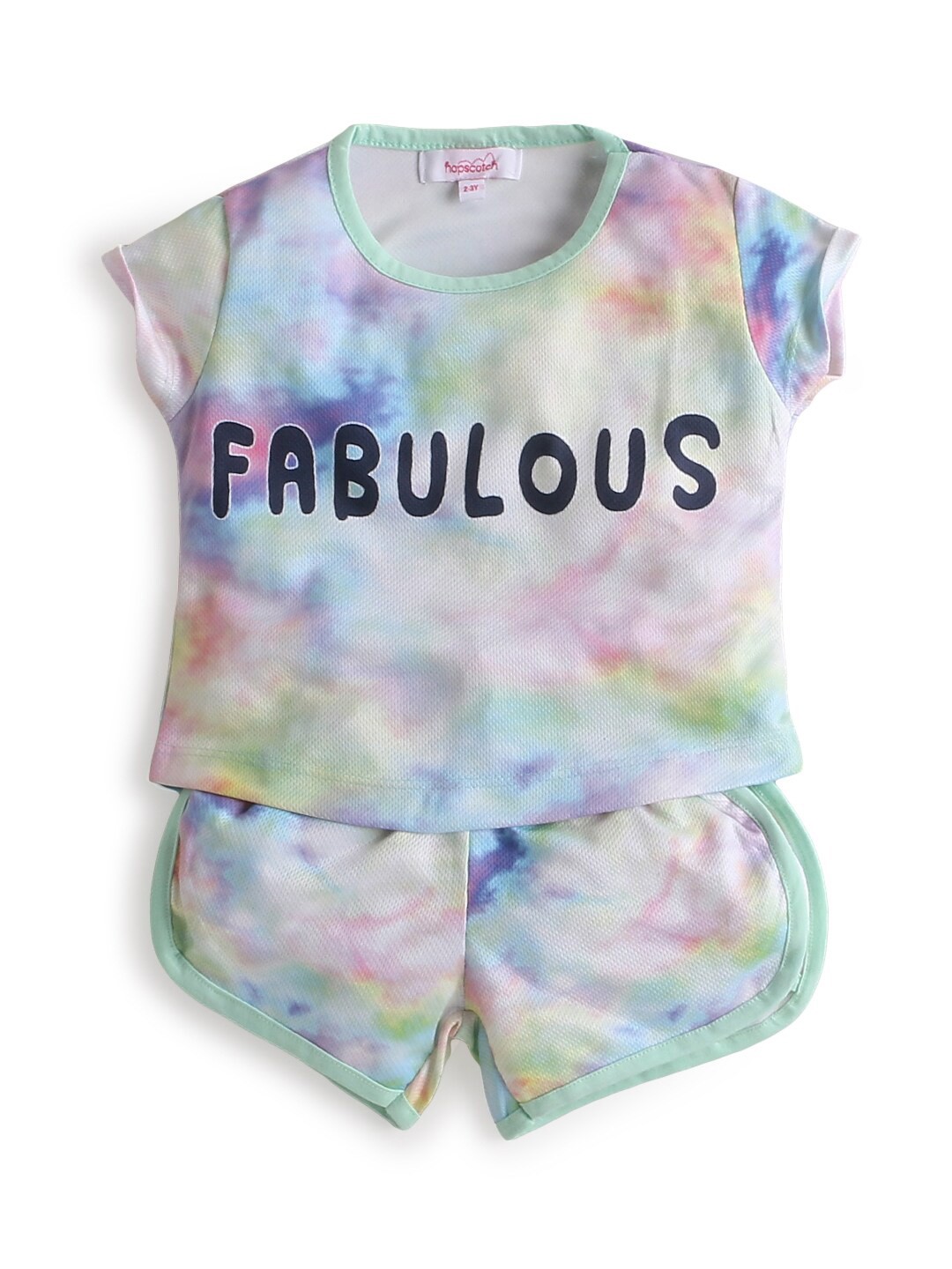 

Hopscotch Girls Multicoloured Printed T-shirt with Shorts, Multi