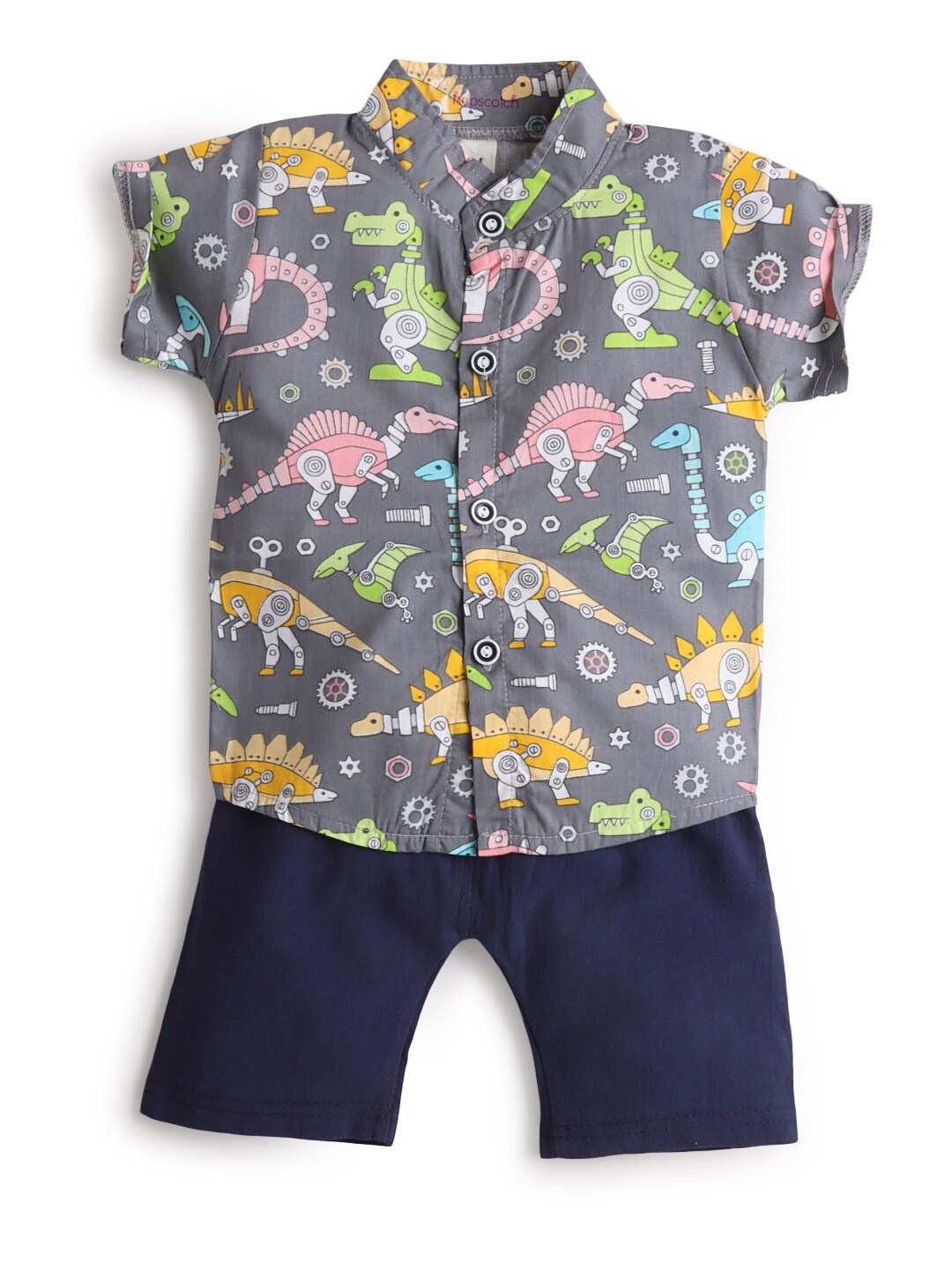 

Hopscotch Boys Grey & Pink Printed Shirt with Shorts