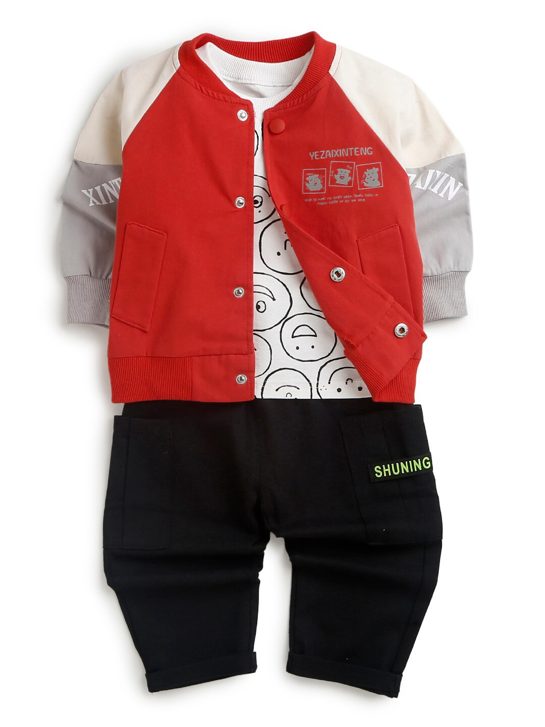 

Hopscotch Boys Red & Black Printed T-shirt with Joggers & Jacket