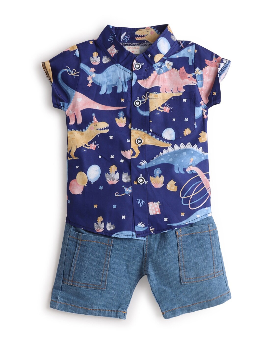 

Hopscotch Boys Navy Blue & Pink Printed Shirt with Shorts