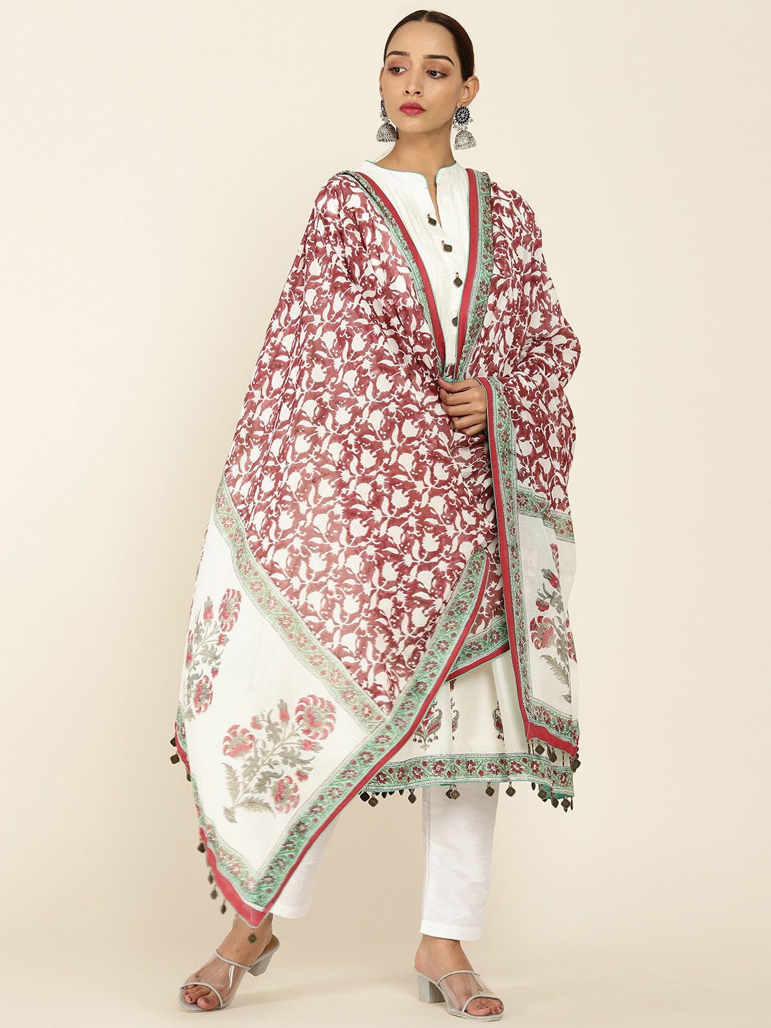 

Soch Women White Pure Silk Kurta with Trousers & With Dupatta