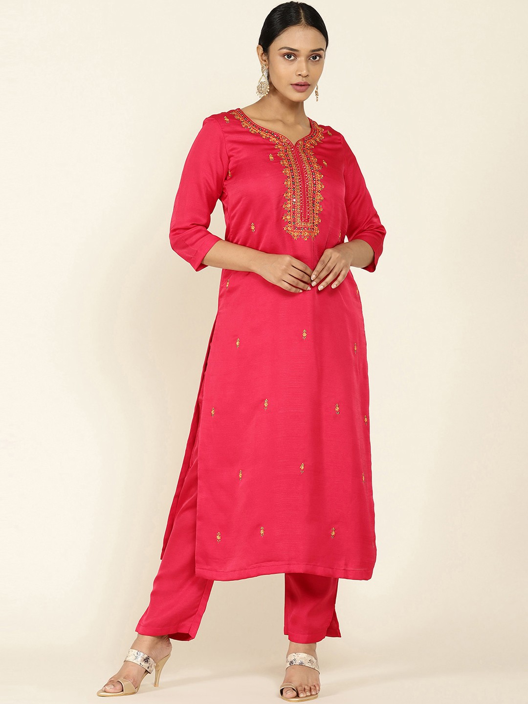 

Soch Women Pink Ethnic Motifs Hand Embroidered Kurta with Trousers