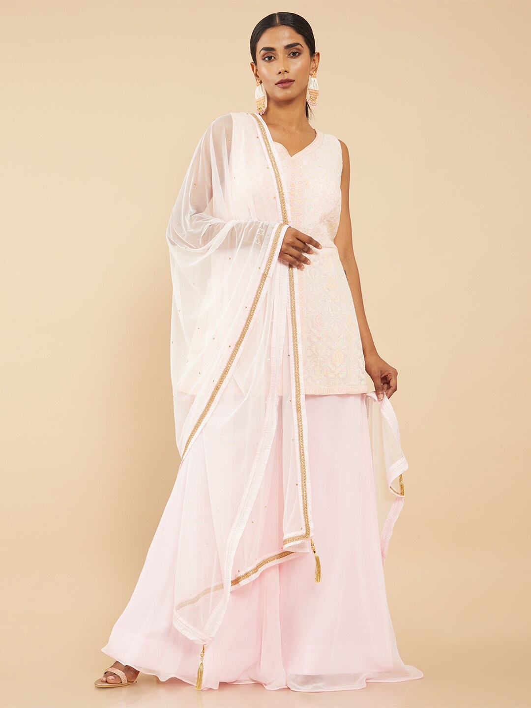 

Soch Women Pink Kurta with Palazzos & With Dupatta