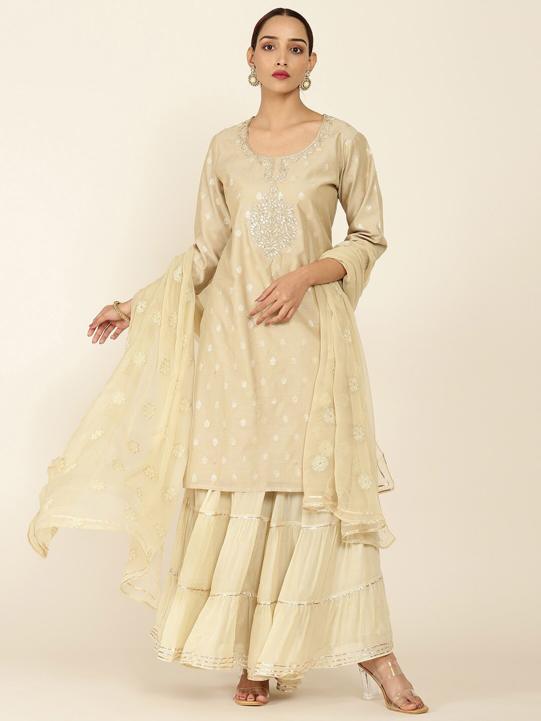 

Soch Women Beige Ethnic Motifs Kurta with Sharara & With Dupatta