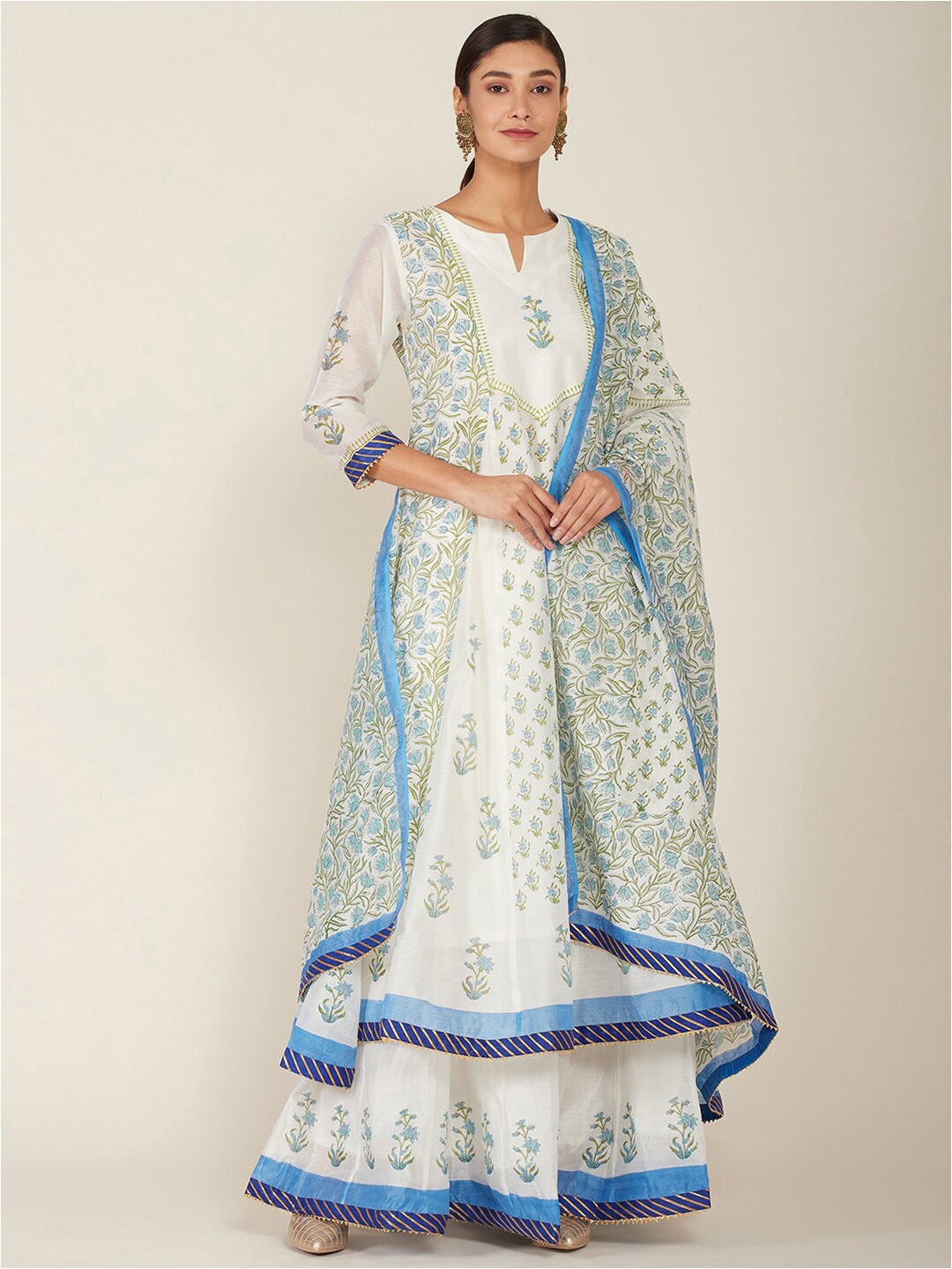 

Soch Woman White Floral Printed Kurta with Skirt & With Dupatta