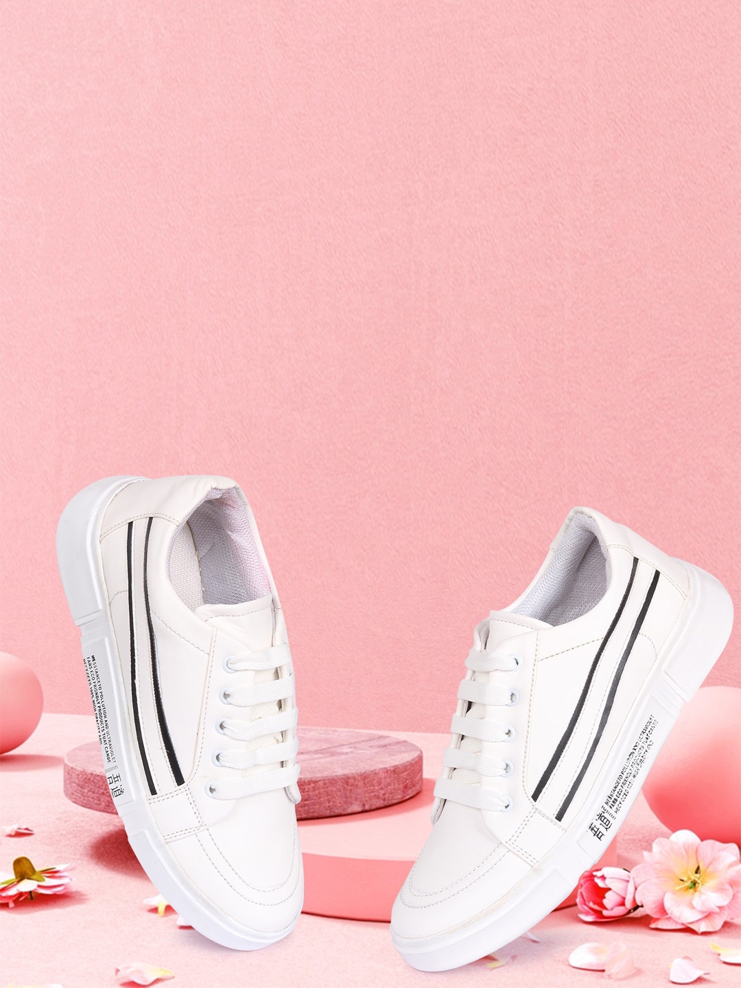 

Longwalk Women White With Black Stripe Sneakers