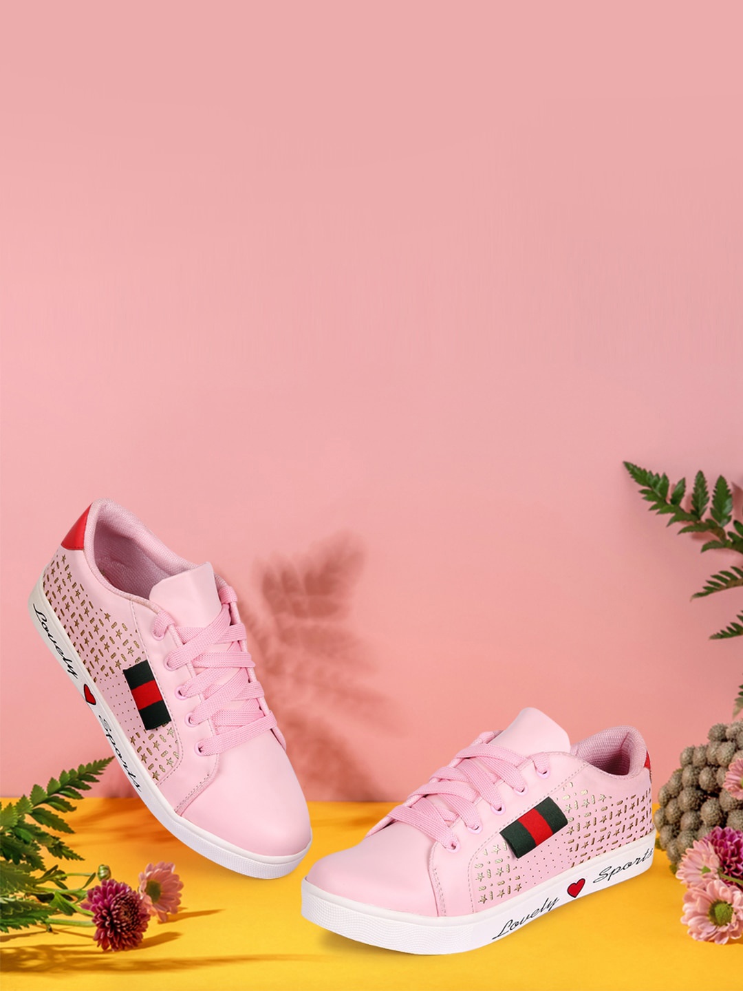 

Longwalk Women Pink & Red Colourblocked PU Sneakers