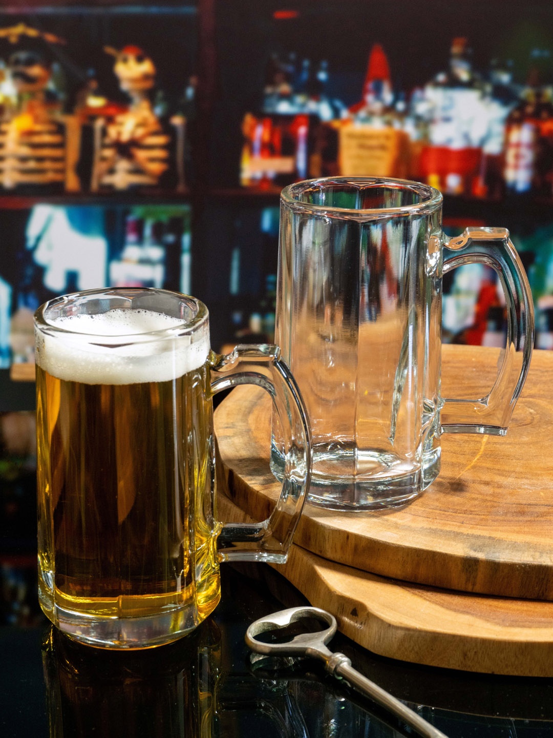 

Roxx Set Of 2 Glass Microwave Safe Joy Beer Mug, Transparent
