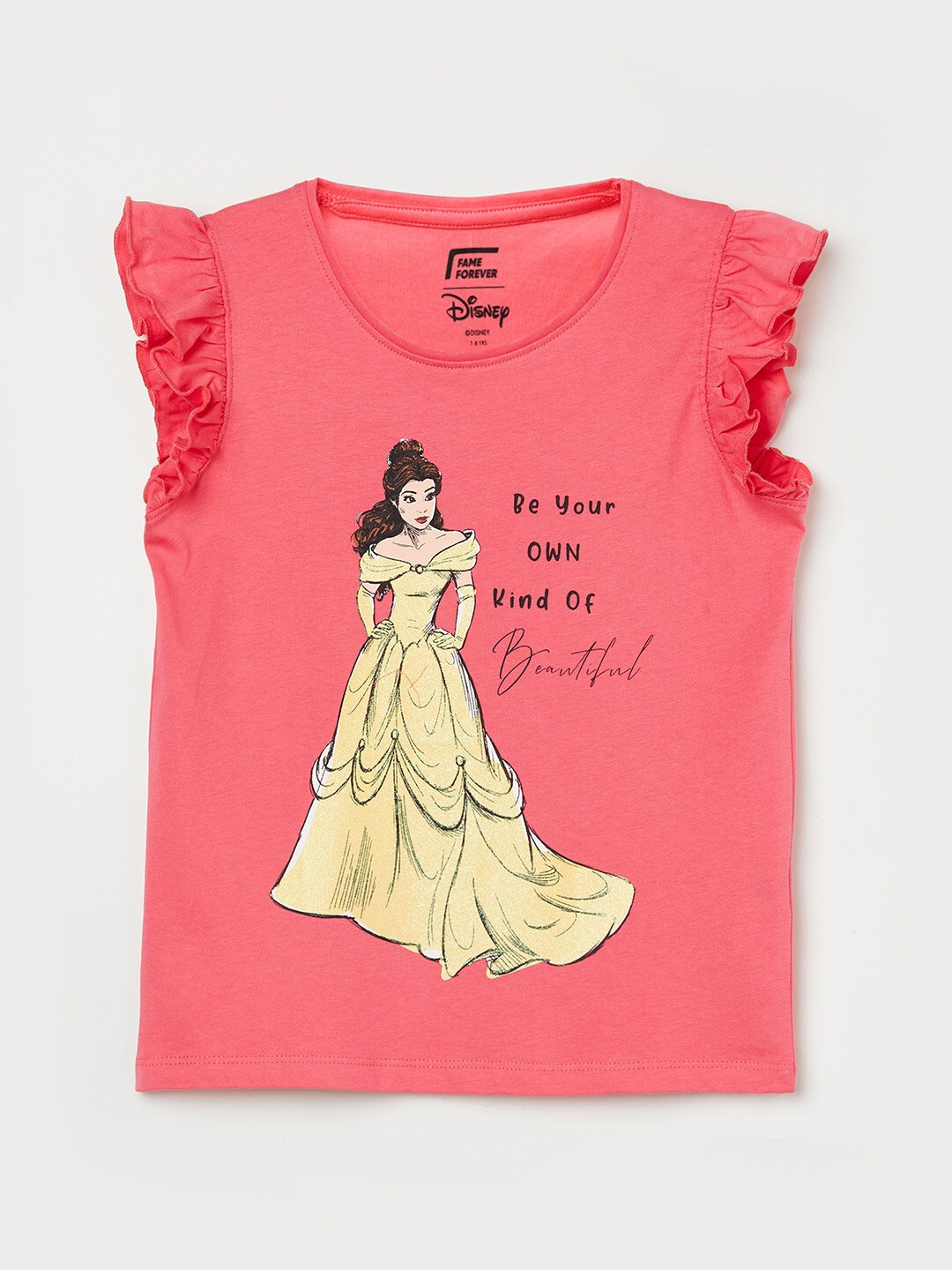 

Fame Forever by Lifestyle Pink Print Flutter Sleeved Pure Cotton Top
