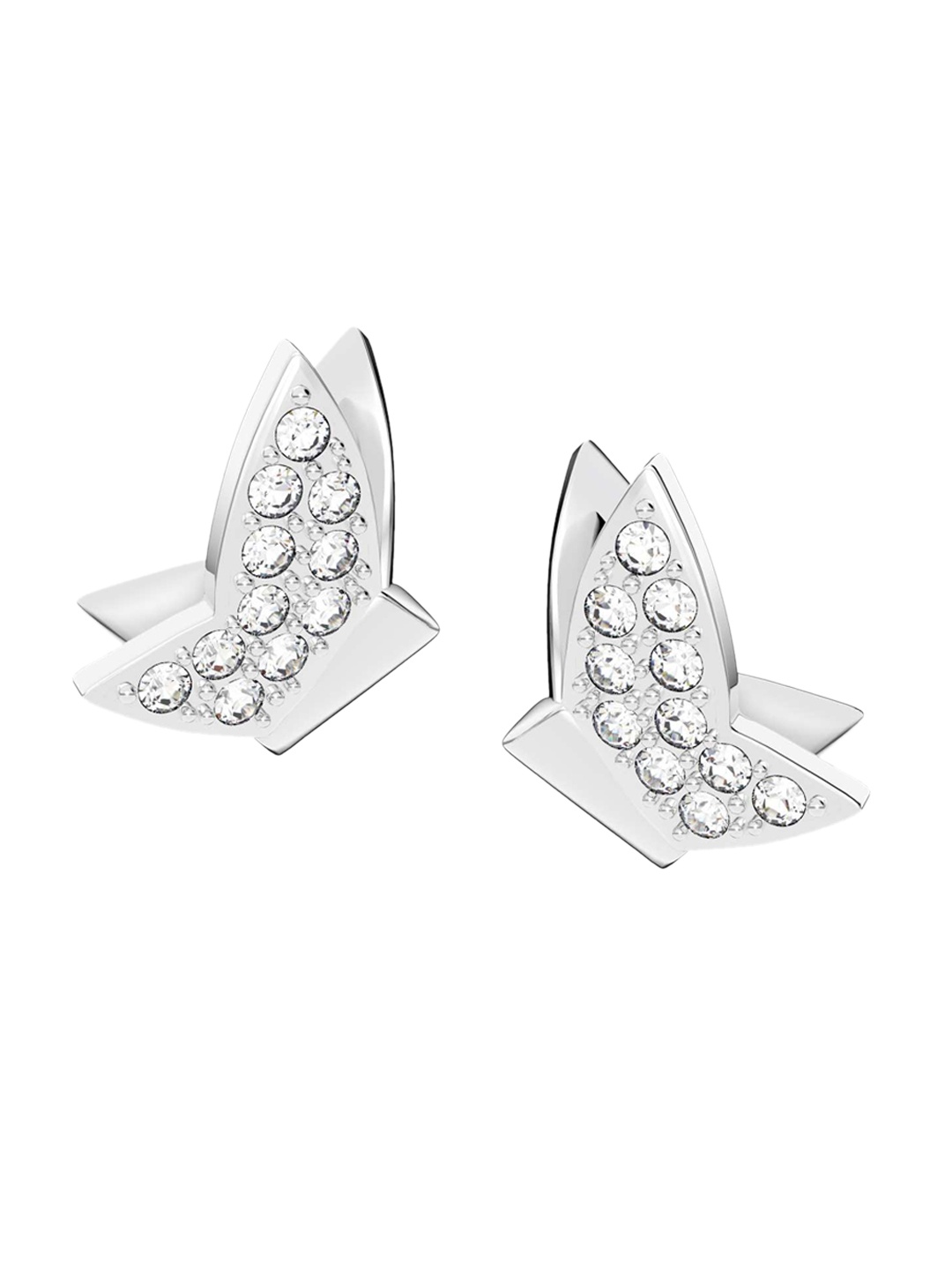 

SWAROVSKI Silver-Toned & Navy Blue Contemporary Studs Earrings