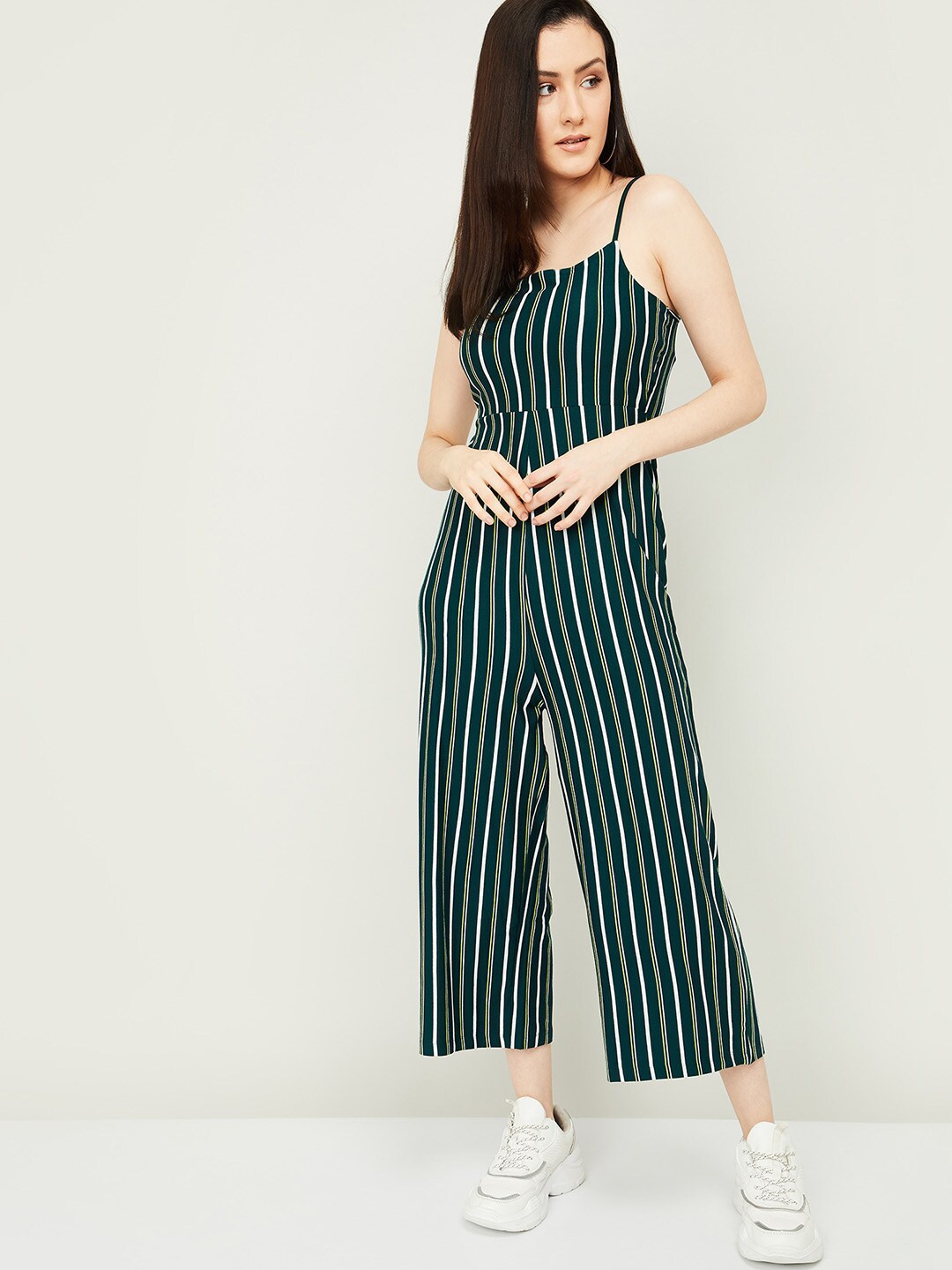 

Ginger by Lifestyle Green Striped Basic Jumpsuit