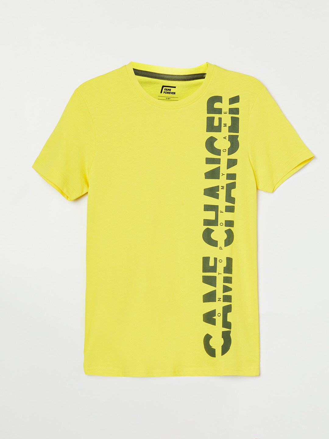 

Fame Forever by Lifestyle Boys Yellow Typography Printed Cotton T-shirt
