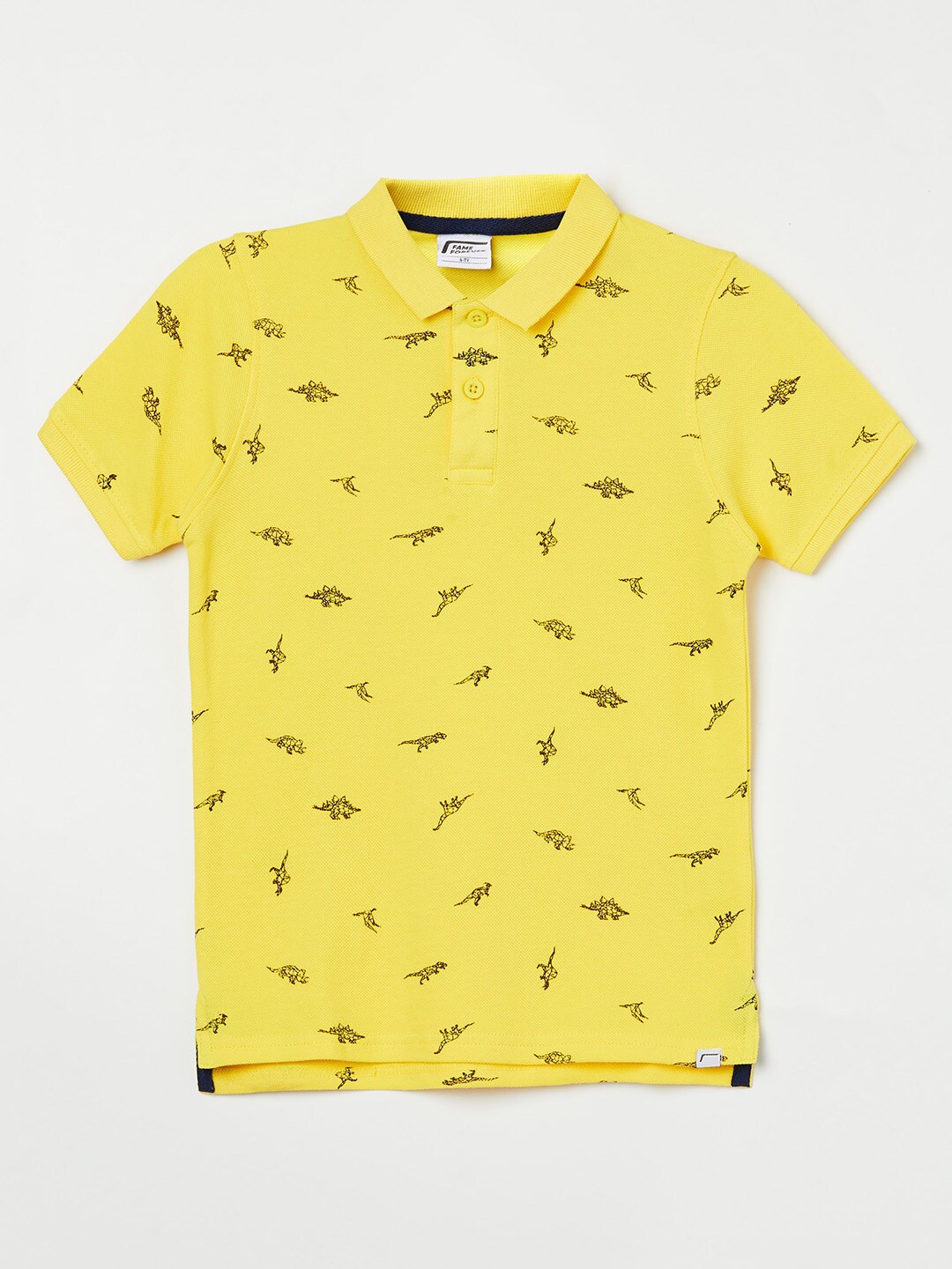 

Fame Forever by Lifestyle Boys Yellow Printed Polo Collar Pure Cotton T-shirt